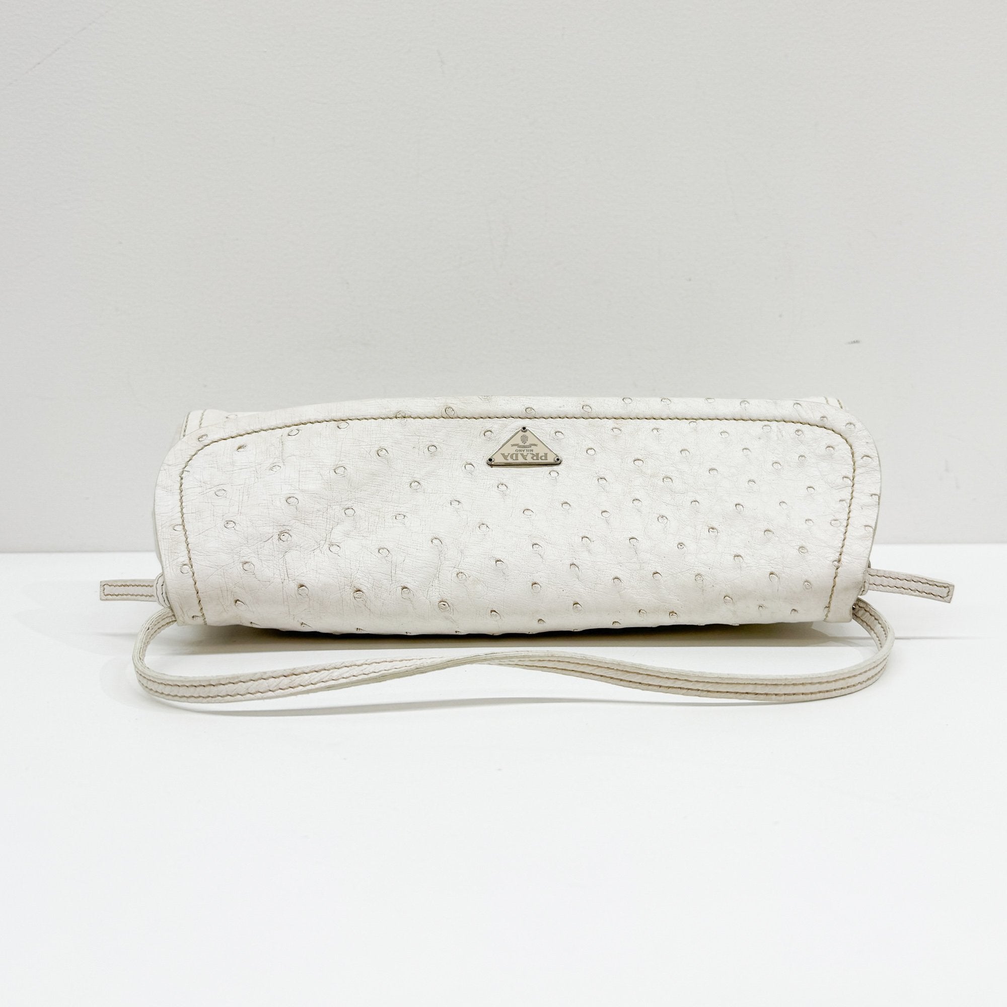 White Ostrich Leather Shoulder Bag