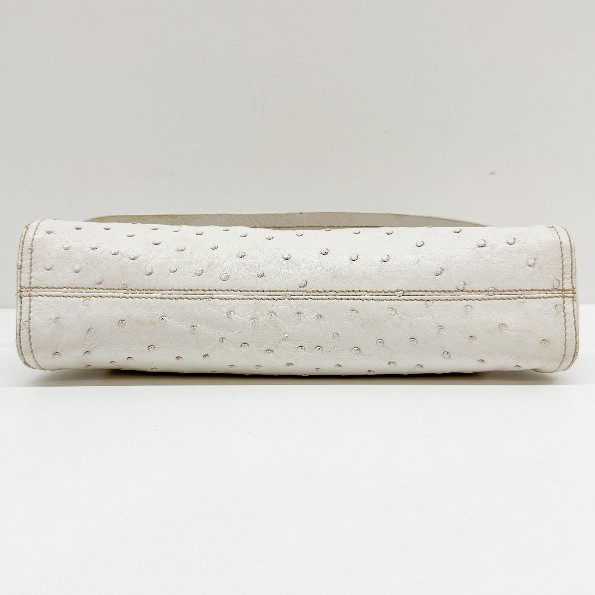 White Ostrich Leather Shoulder Bag