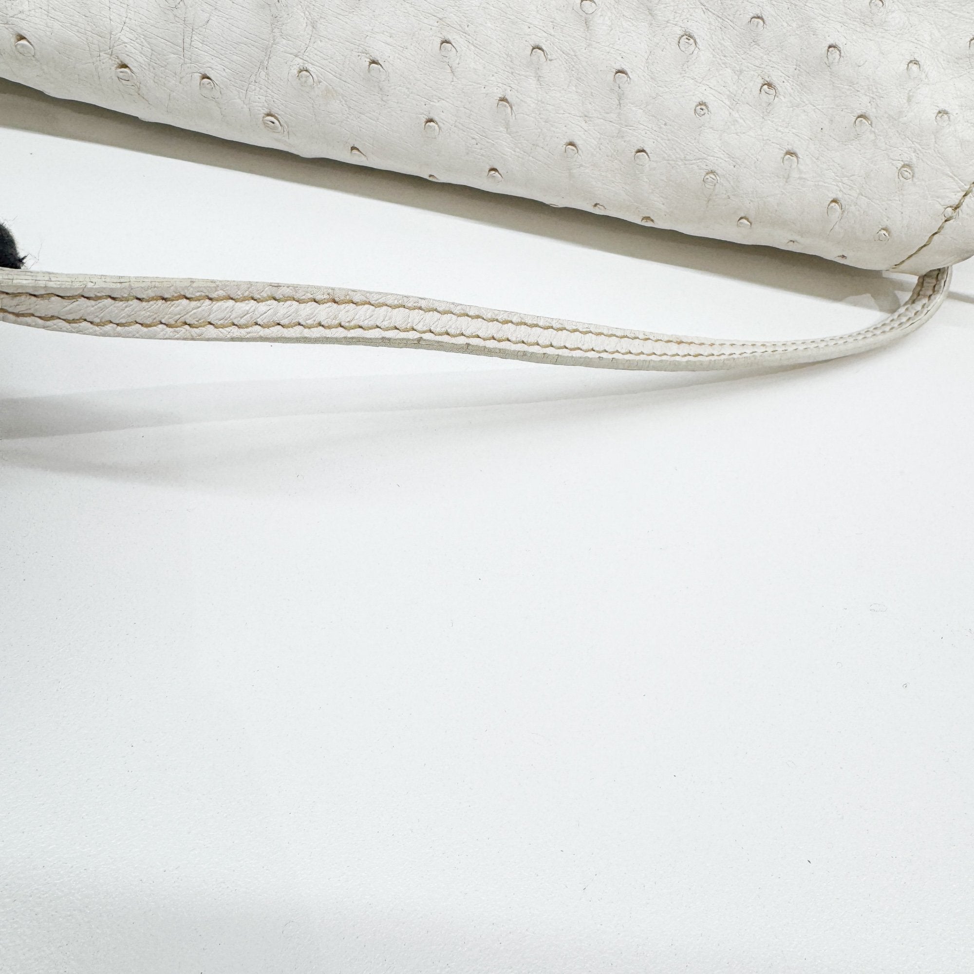 White Ostrich Leather Shoulder Bag