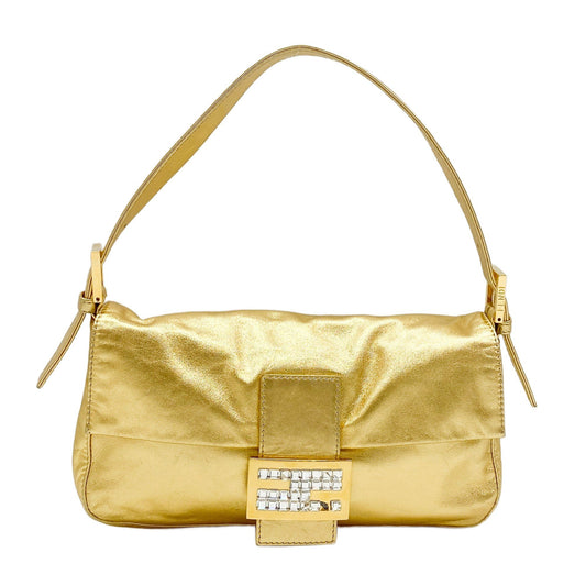 Baguette Gold Leather Shoulder Bag
