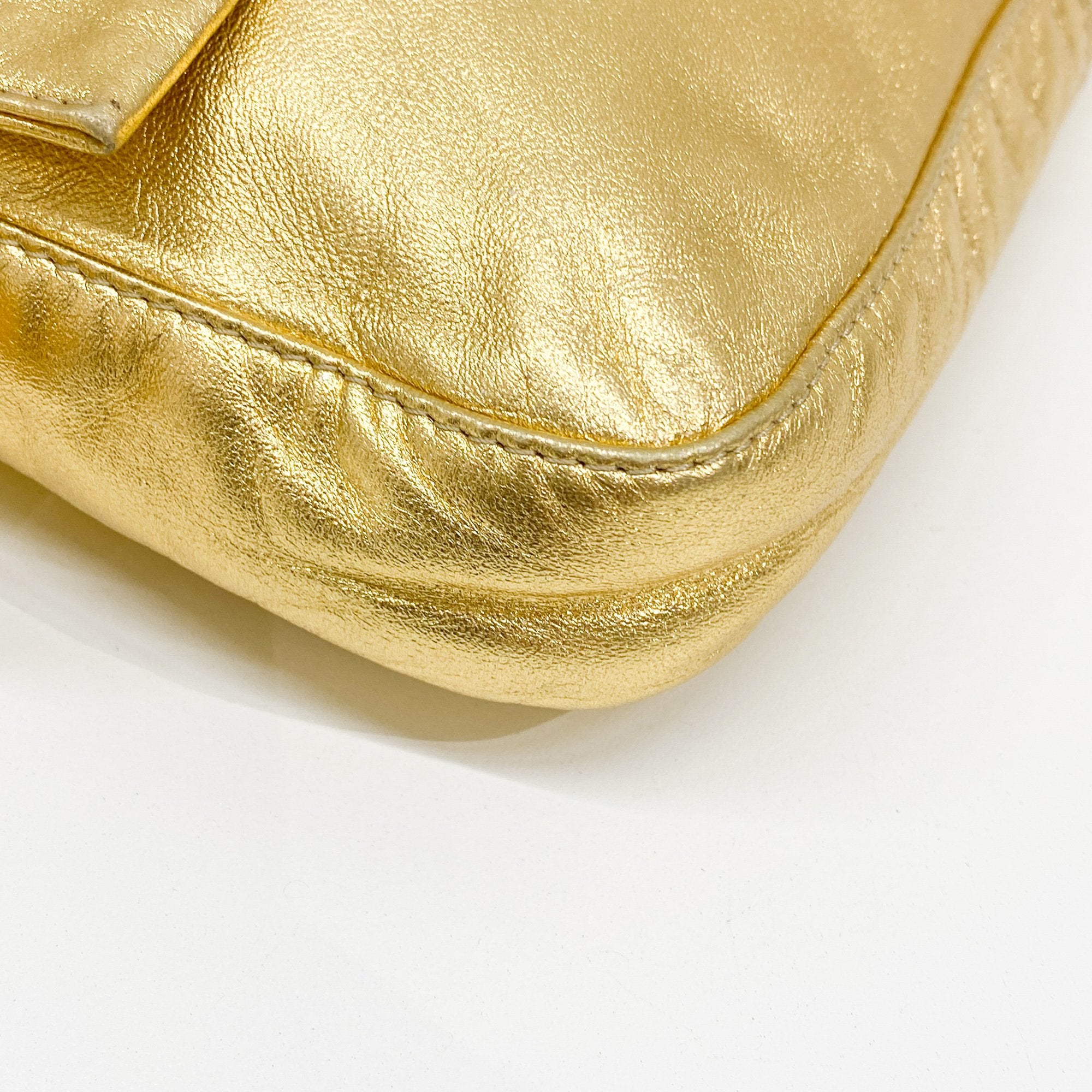 Baguette Gold Leather Shoulder Bag