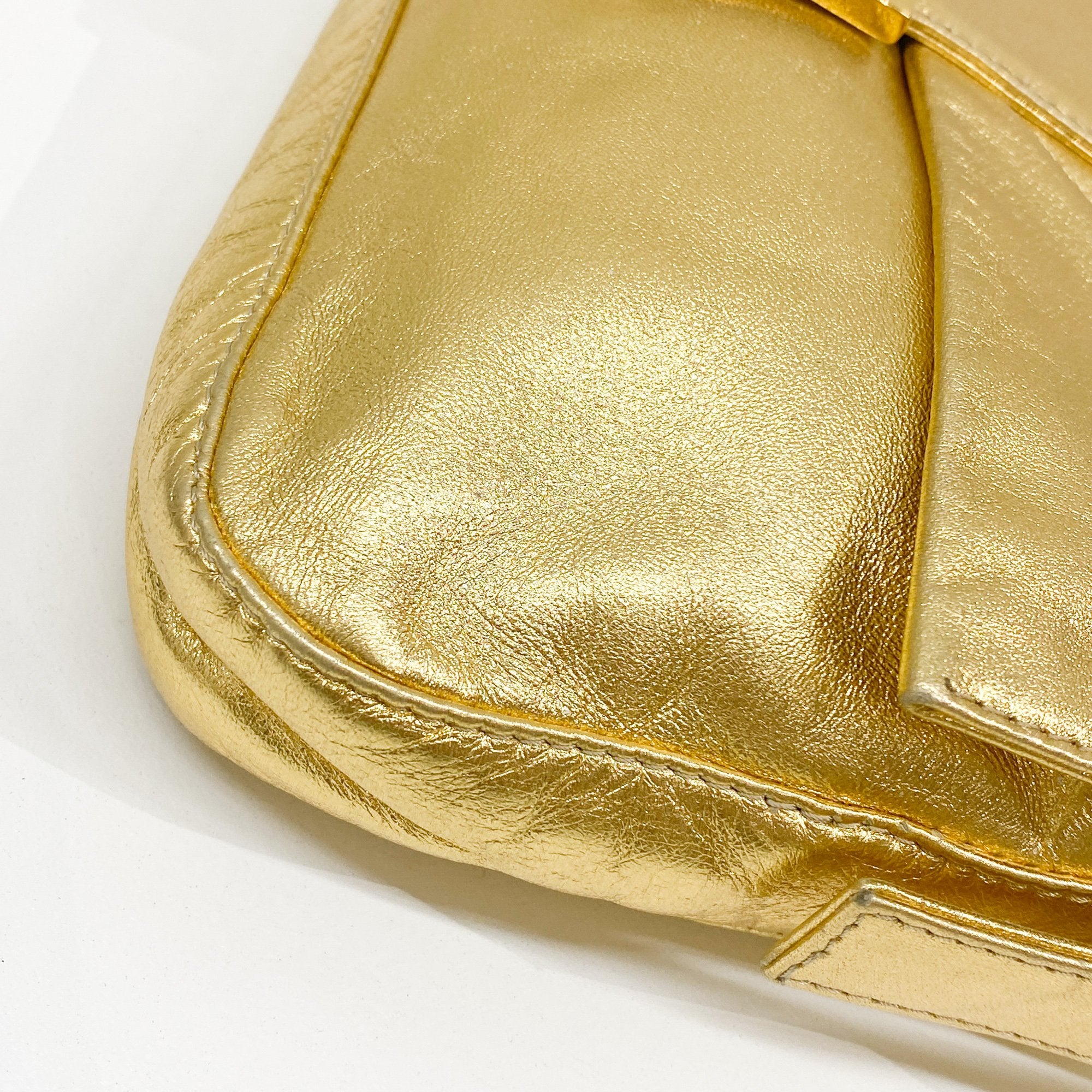 Baguette Gold Leather Shoulder Bag