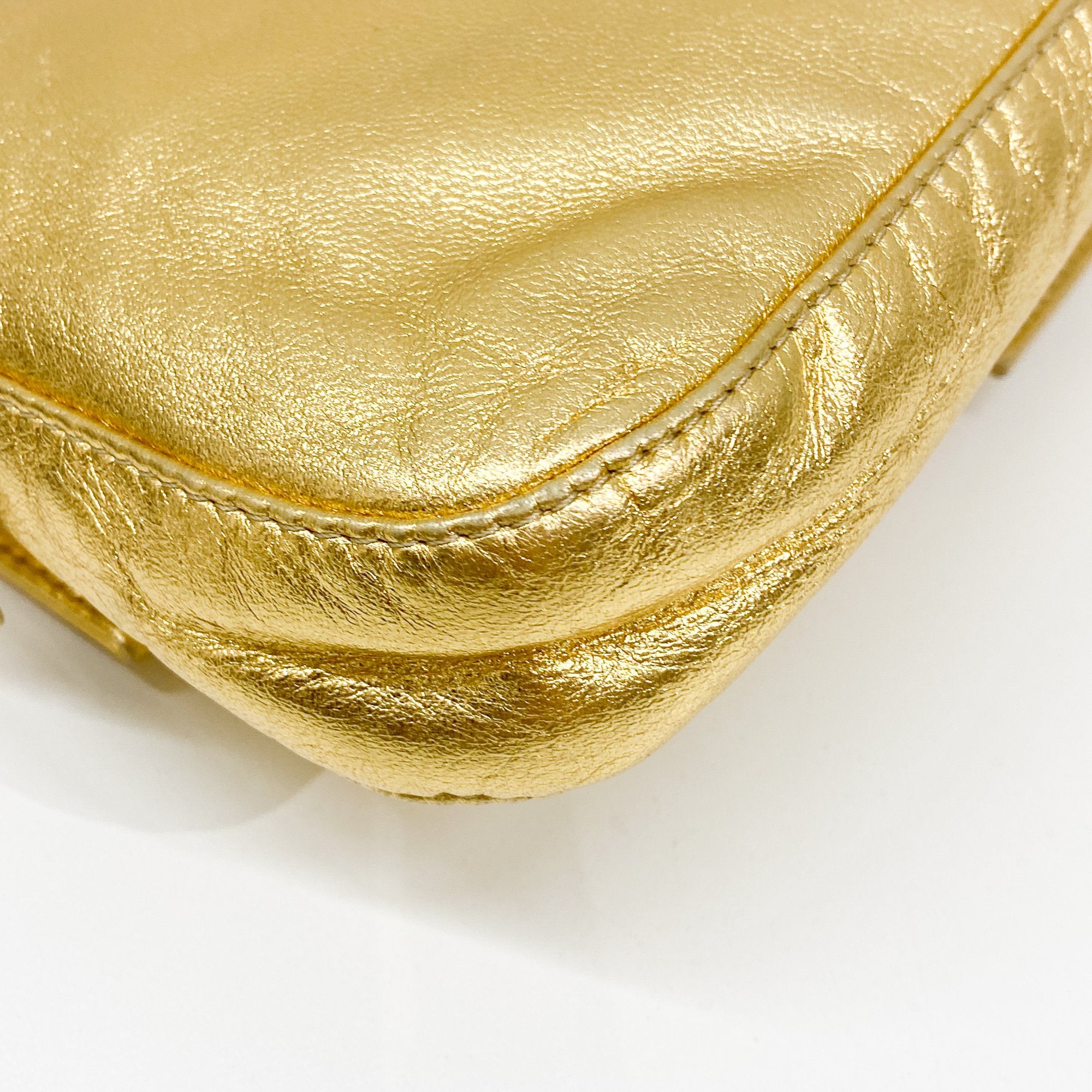 Baguette Gold Leather Shoulder Bag