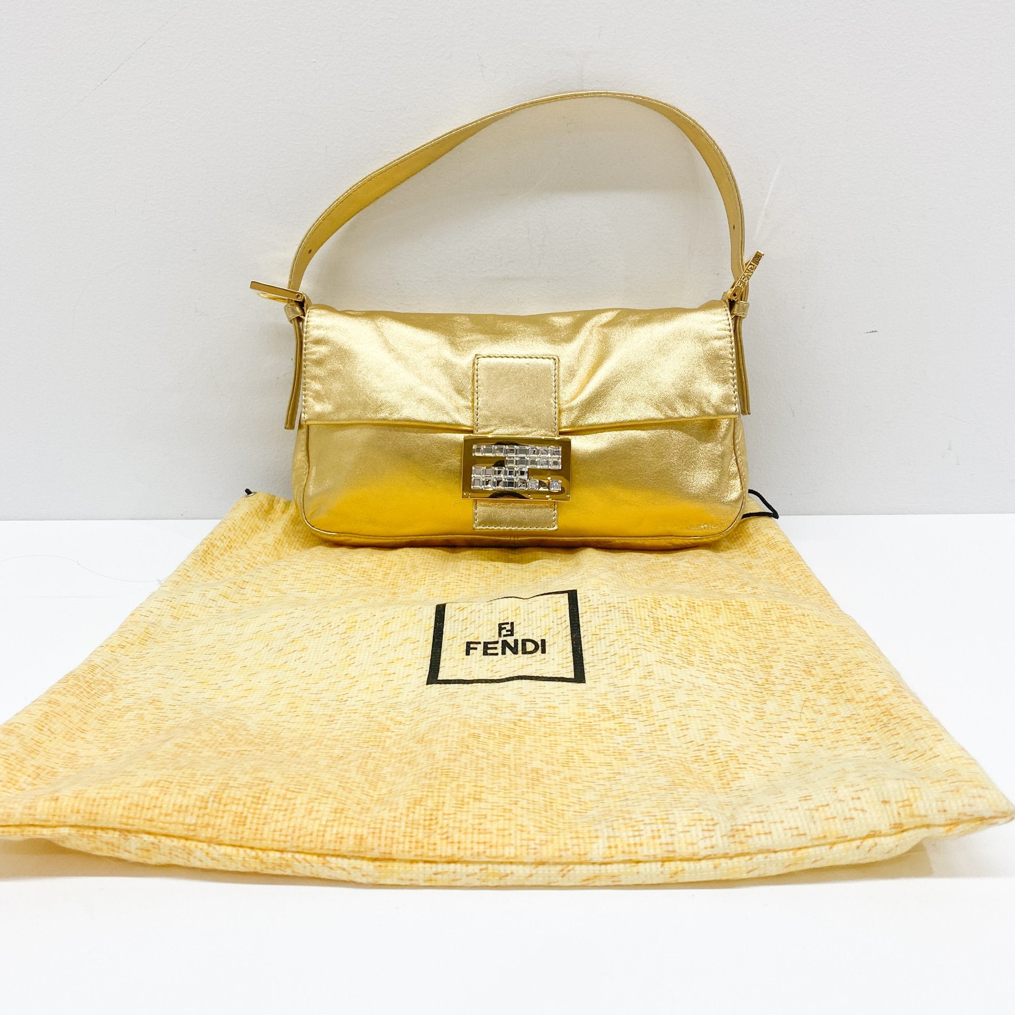 Baguette Gold Leather Shoulder Bag