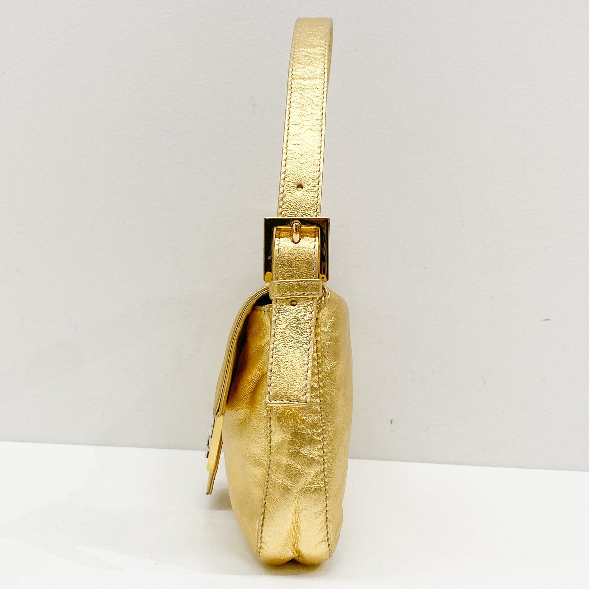 Baguette Gold Leather Shoulder Bag