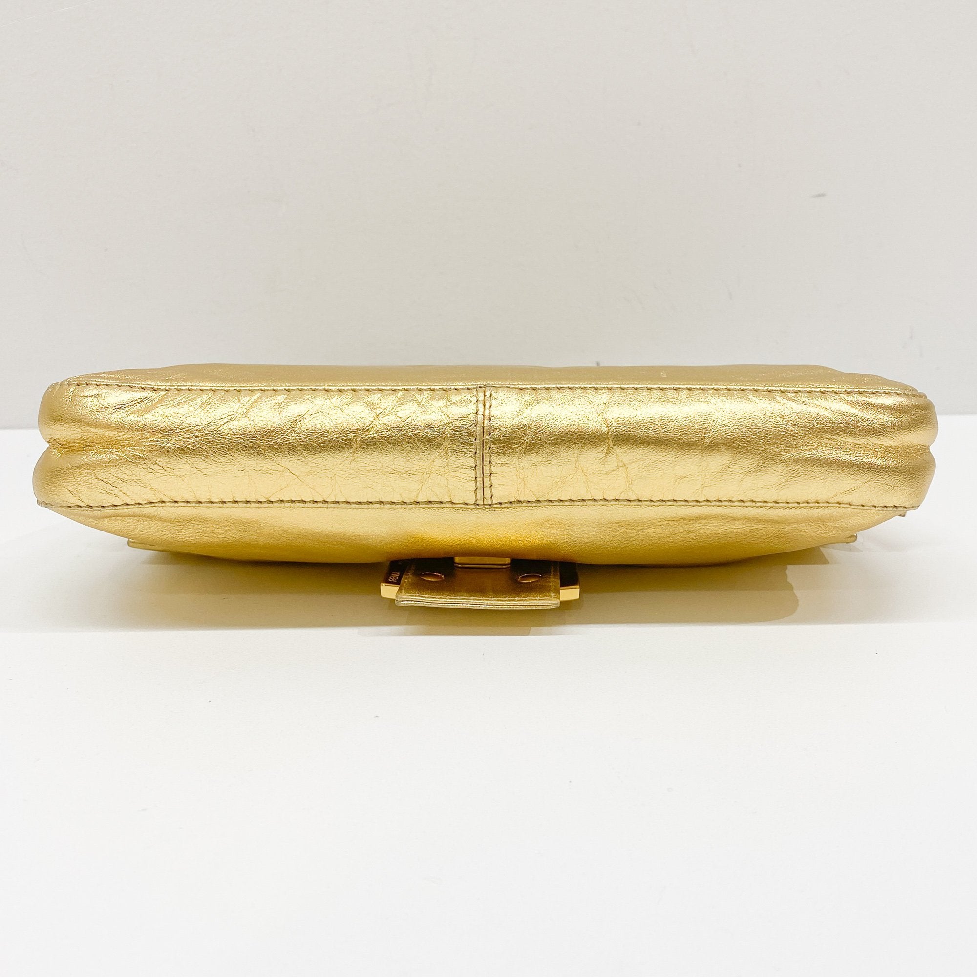 Baguette Gold Leather Shoulder Bag