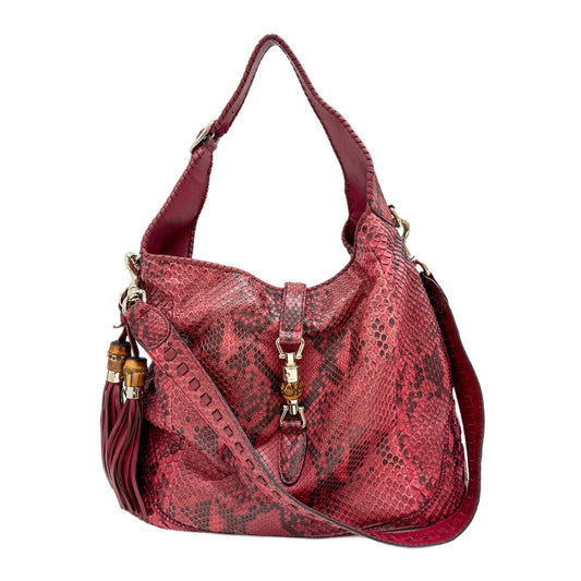 Jackie Red & Black Python Embossed Leather Two Way Tote Bag