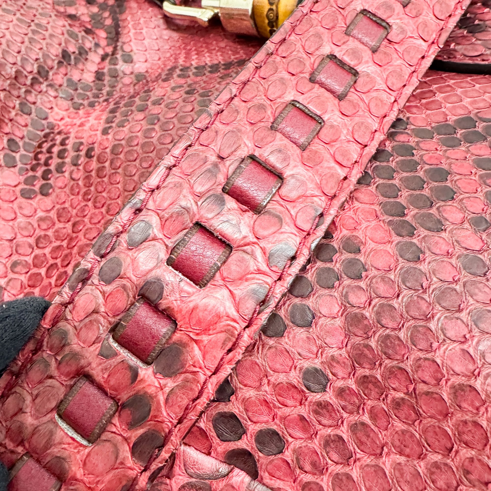 Jackie Red & Black Python Embossed Leather Two Way Tote Bag