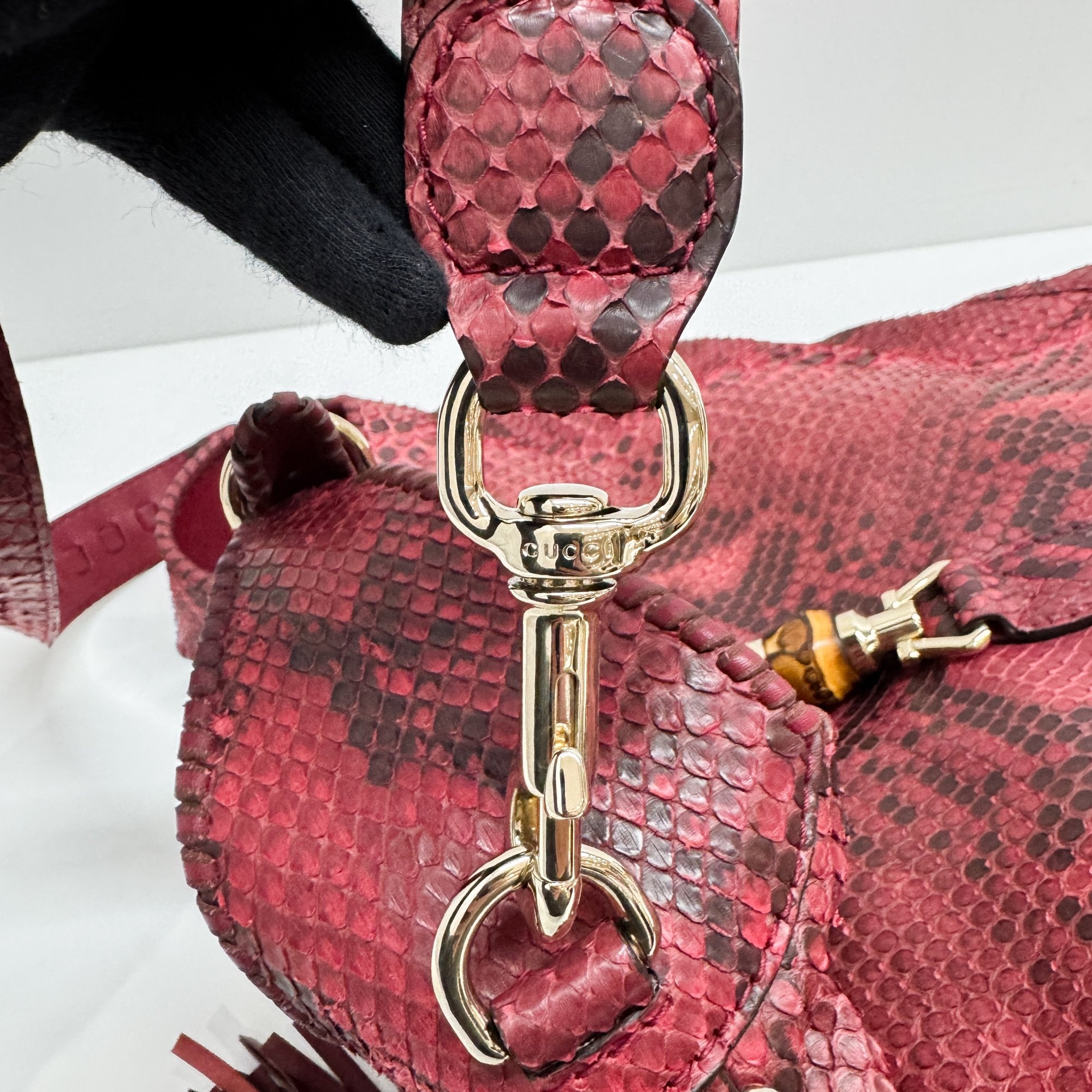 Jackie Red & Black Python Embossed Leather Two Way Tote Bag