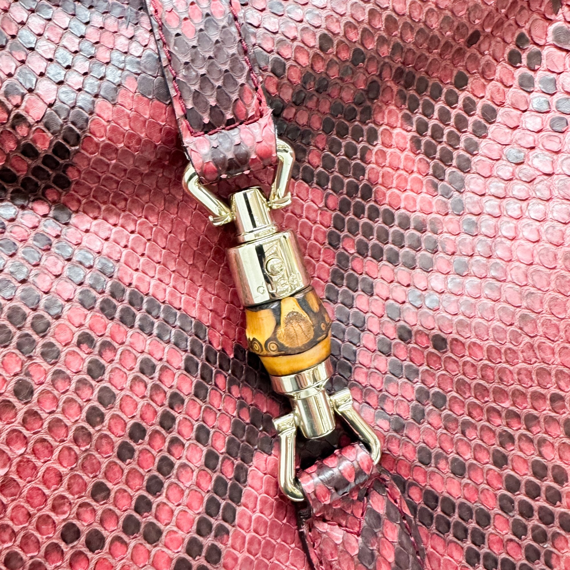 Jackie Red & Black Python Embossed Leather Two Way Tote Bag