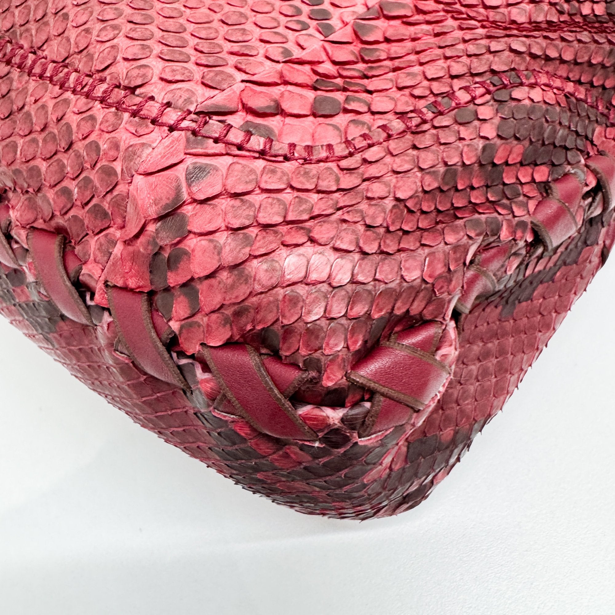 Jackie Red & Black Python Embossed Leather Two Way Tote Bag