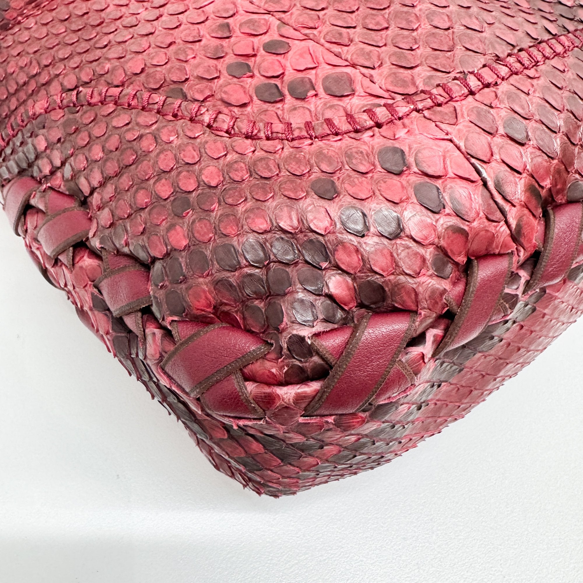 Jackie Red & Black Python Embossed Leather Two Way Tote Bag