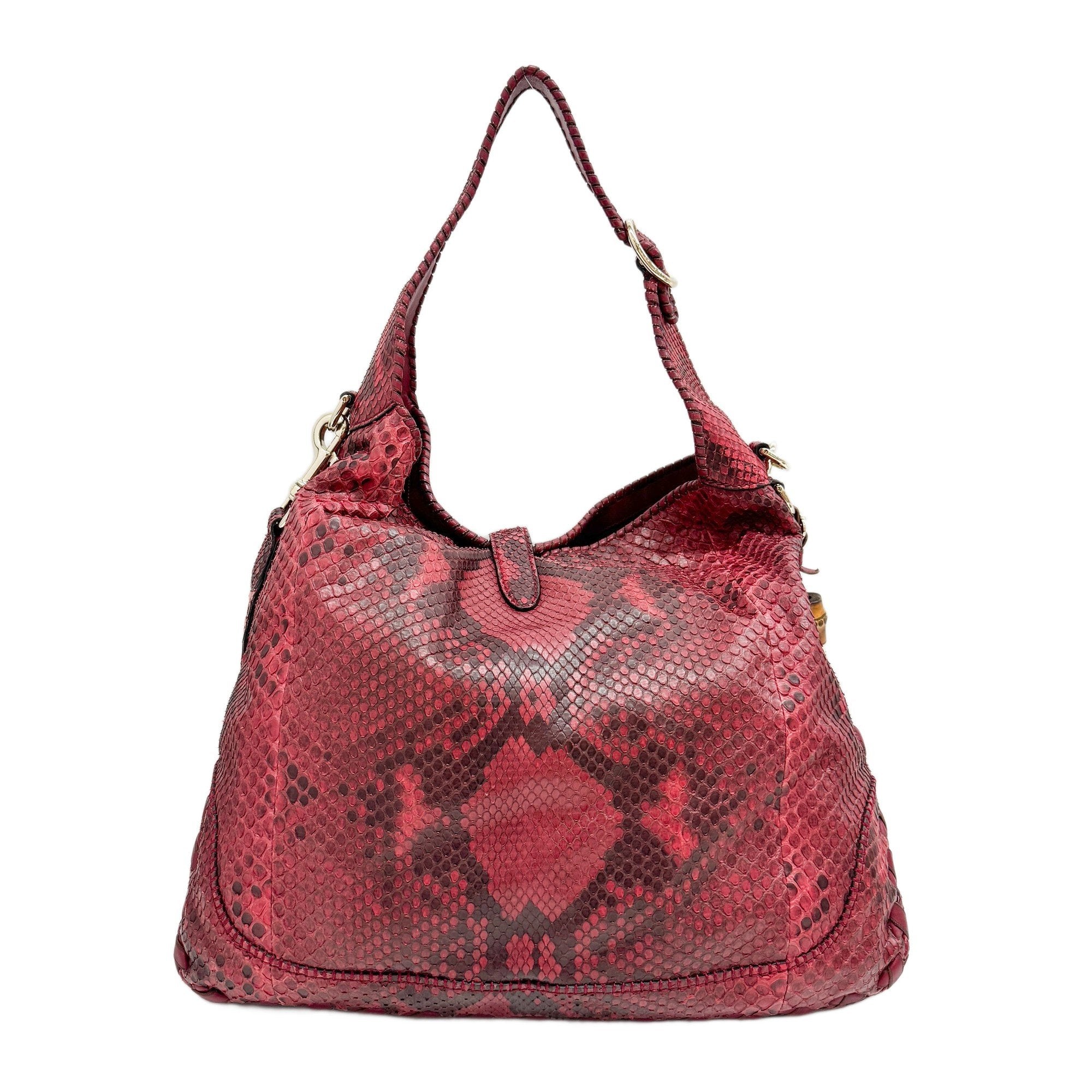 Jackie Red & Black Python Embossed Leather Two Way Tote Bag