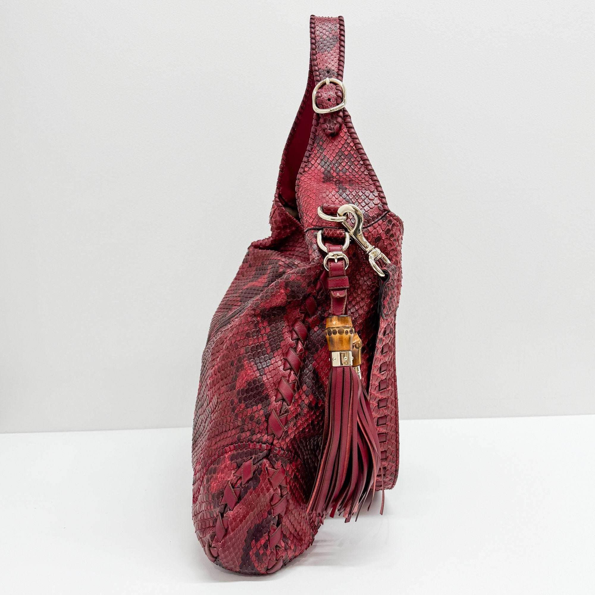 Jackie Red & Black Python Embossed Leather Two Way Tote Bag