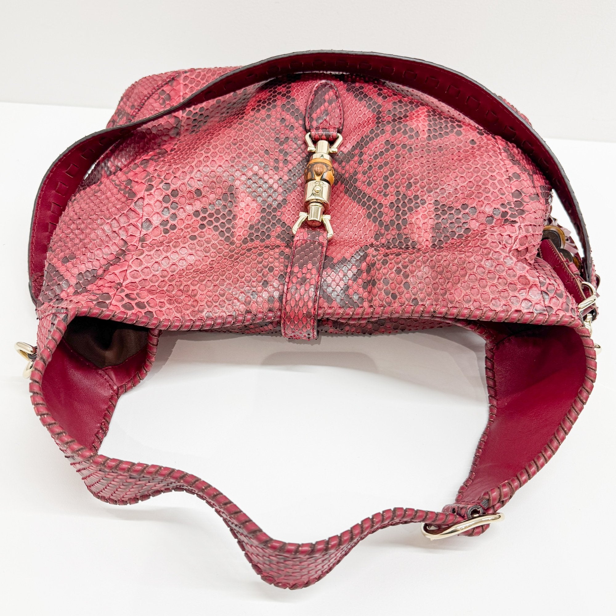 Jackie Red & Black Python Embossed Leather Two Way Tote Bag