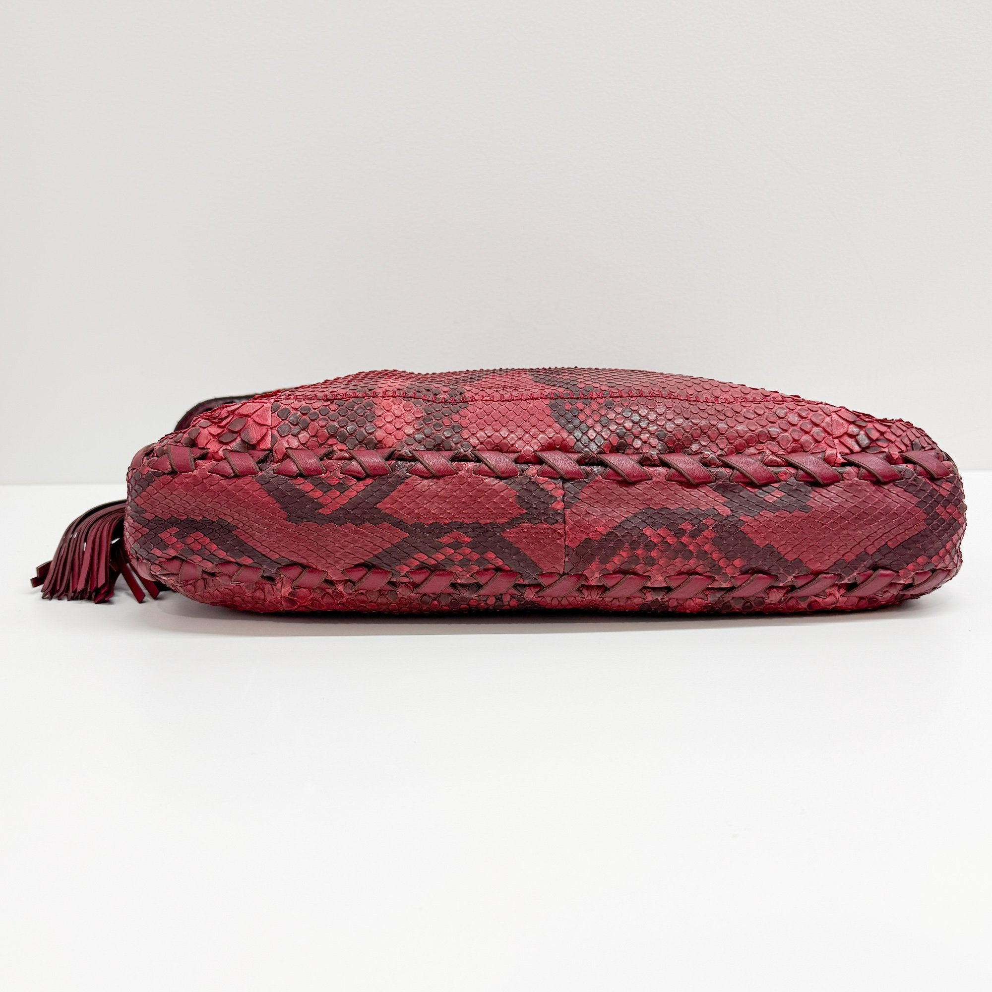 Jackie Red & Black Python Embossed Leather Two Way Tote Bag