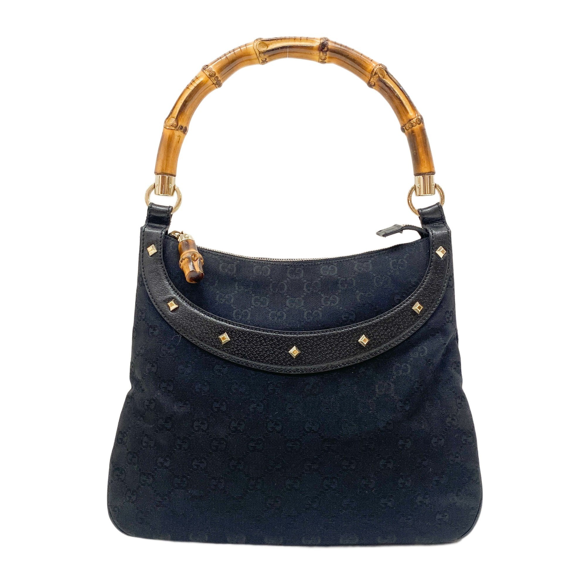 Bamboo Black GG Canvas Shoulder Bag