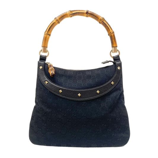 Bamboo Black GG Canvas Shoulder Bag