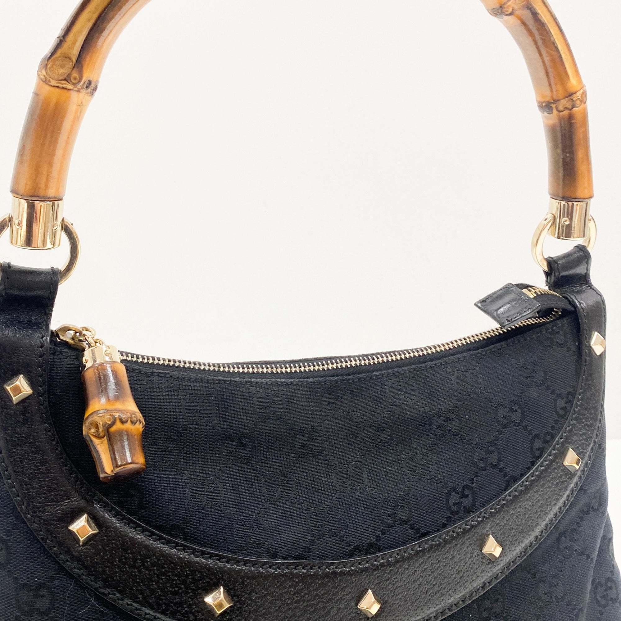 Bamboo Black GG Canvas Shoulder Bag