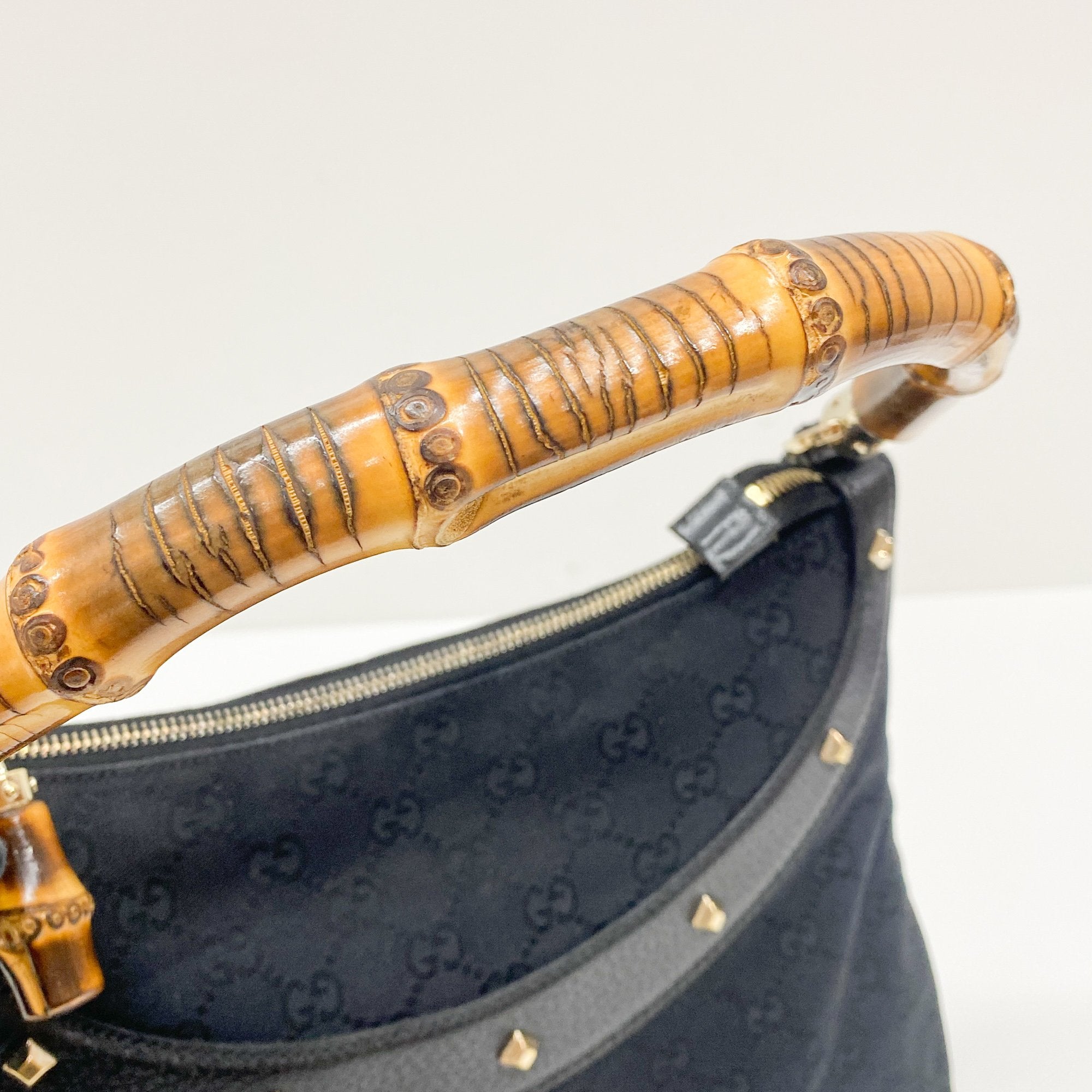 Bamboo Black GG Canvas Shoulder Bag