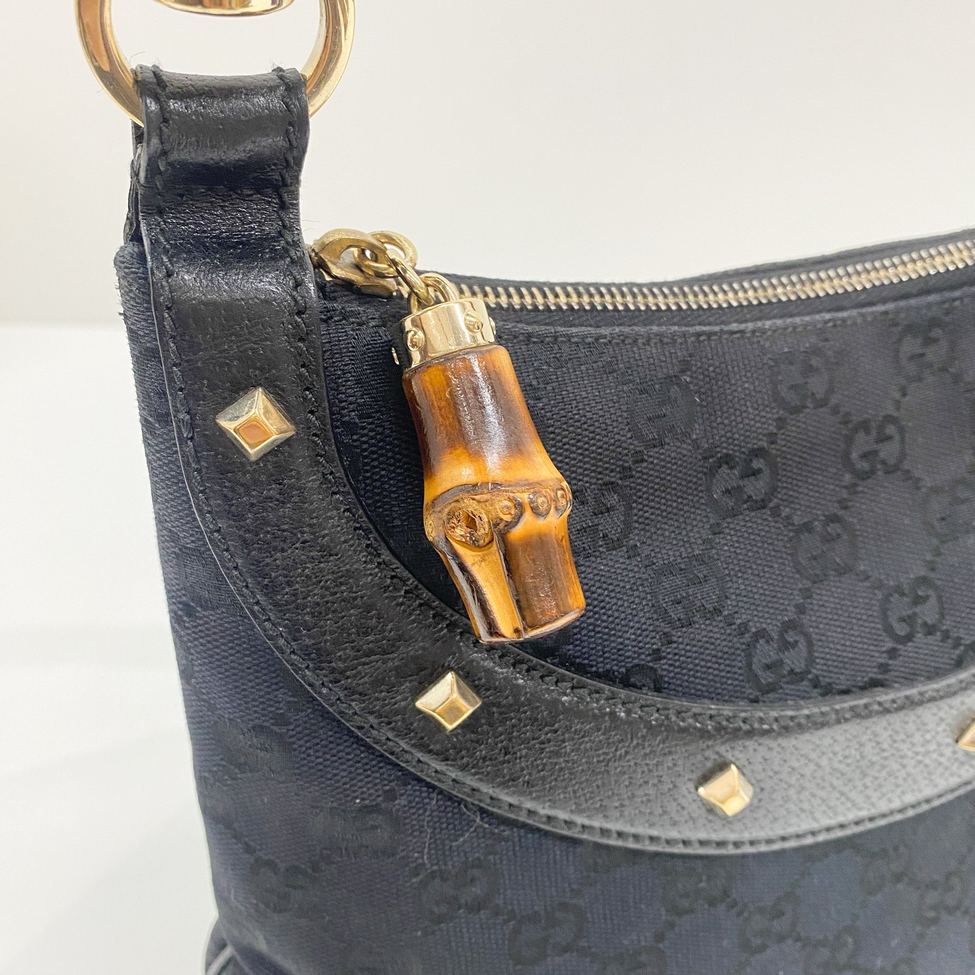 Bamboo Black GG Canvas Shoulder Bag