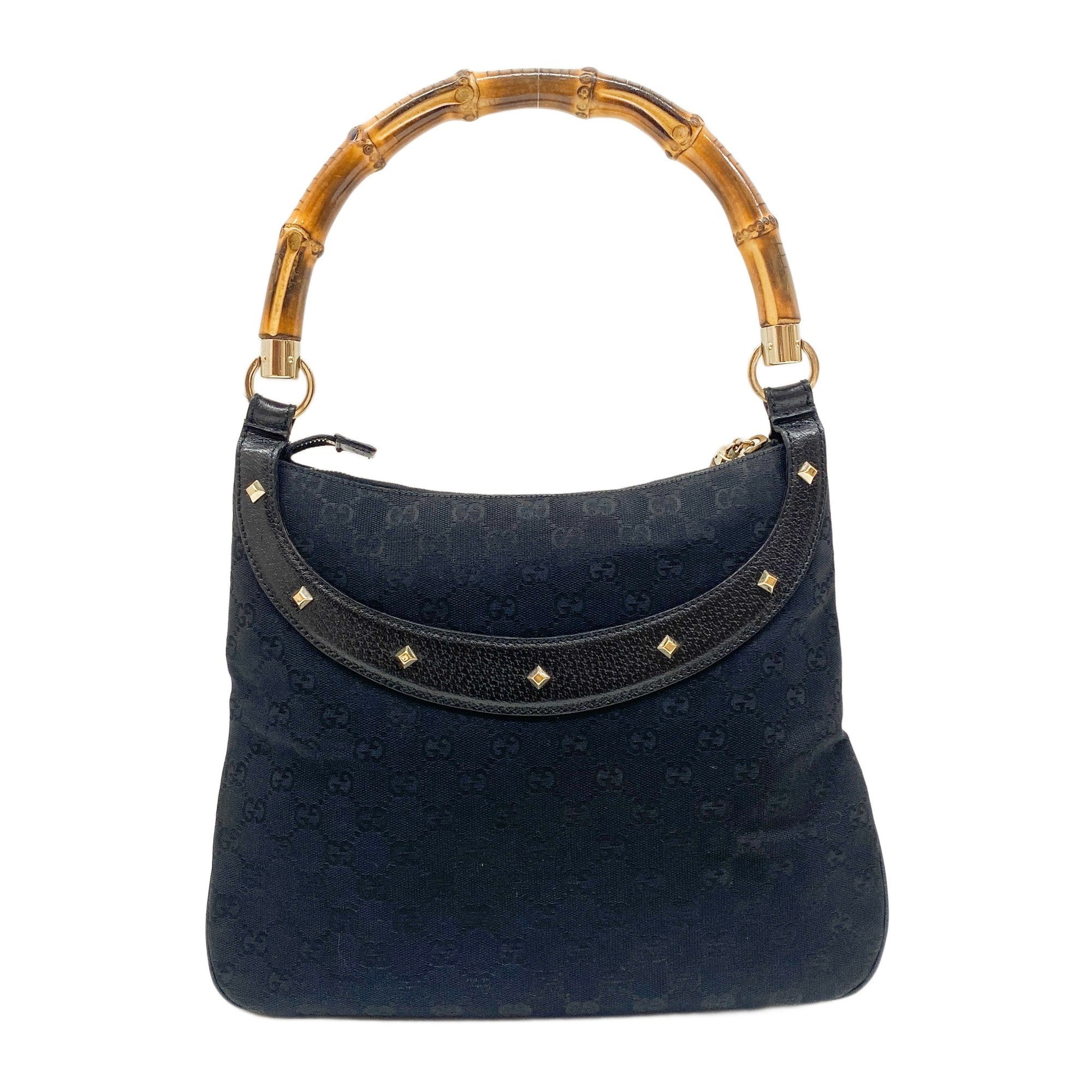 Bamboo Black GG Canvas Shoulder Bag