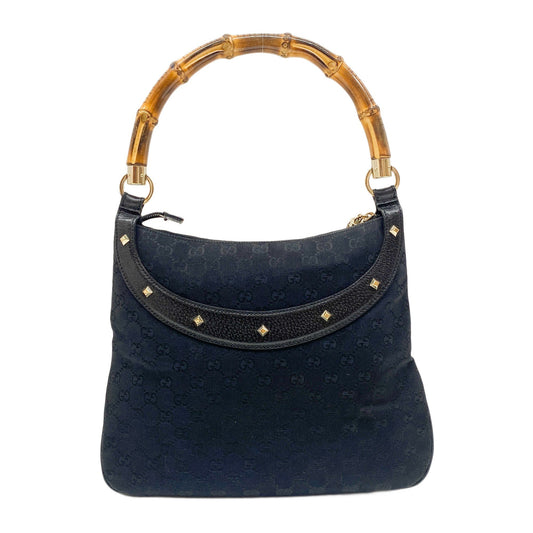 Bamboo Black GG Canvas Shoulder Bag