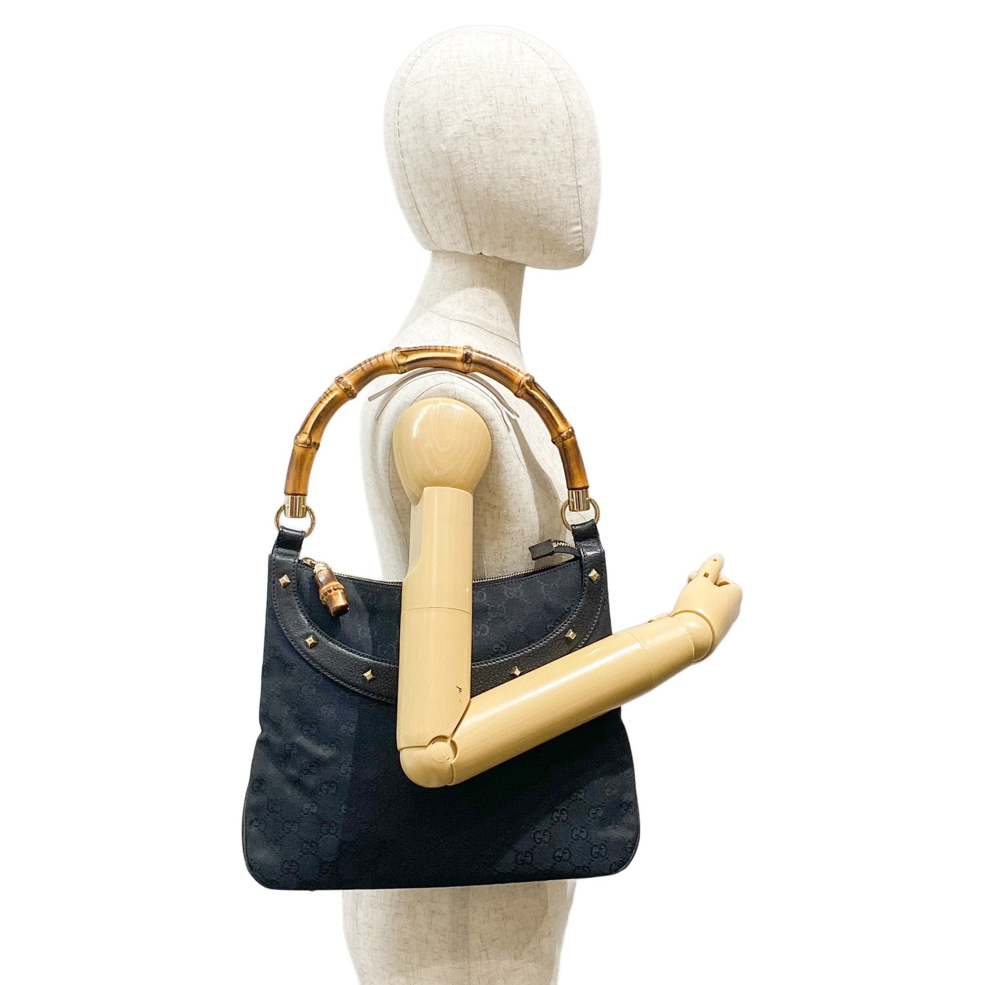 Bamboo Black GG Canvas Shoulder Bag