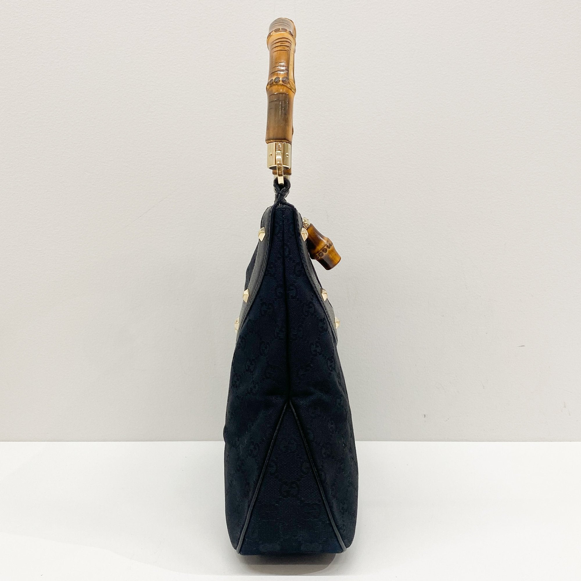 Bamboo Black GG Canvas Shoulder Bag