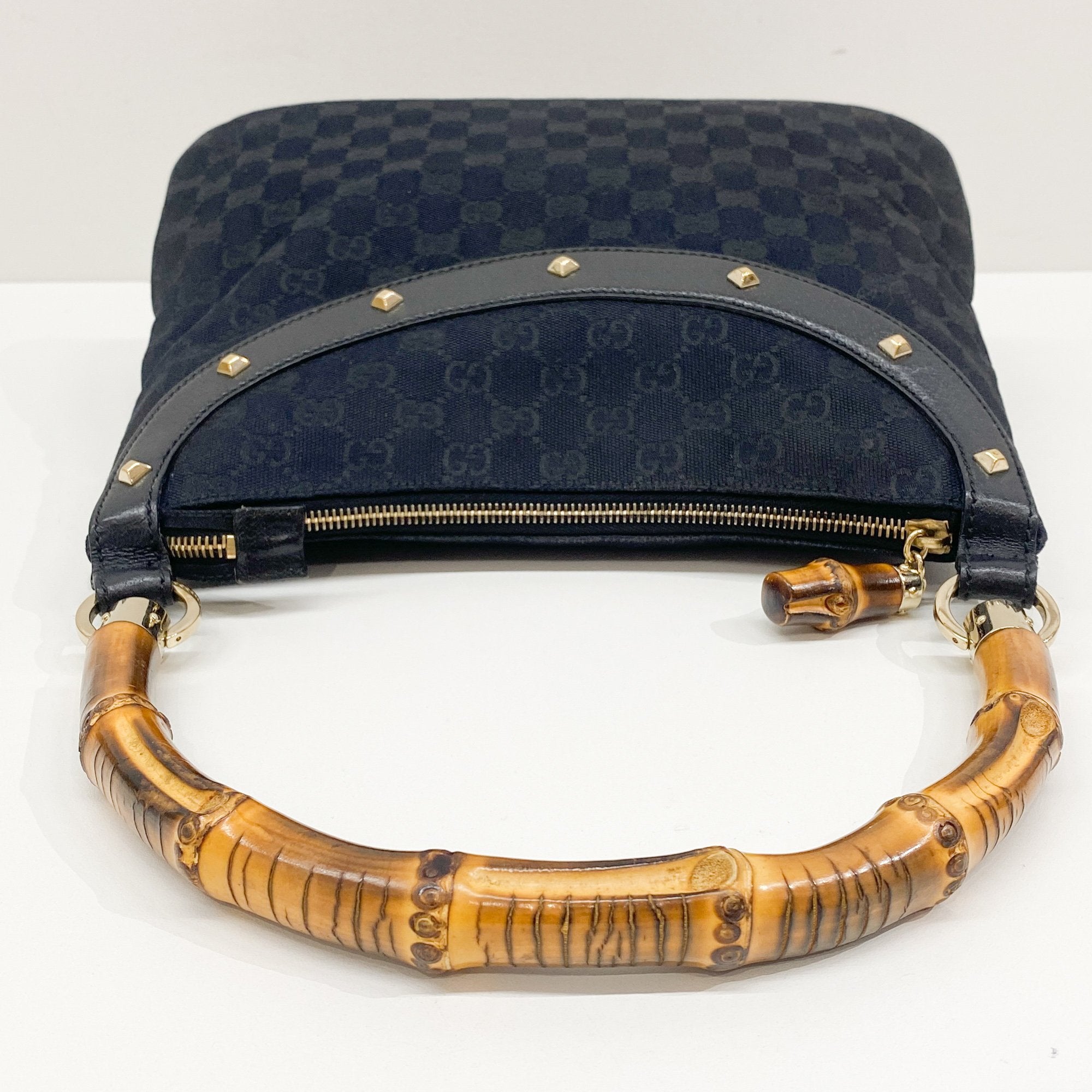 Bamboo Black GG Canvas Shoulder Bag