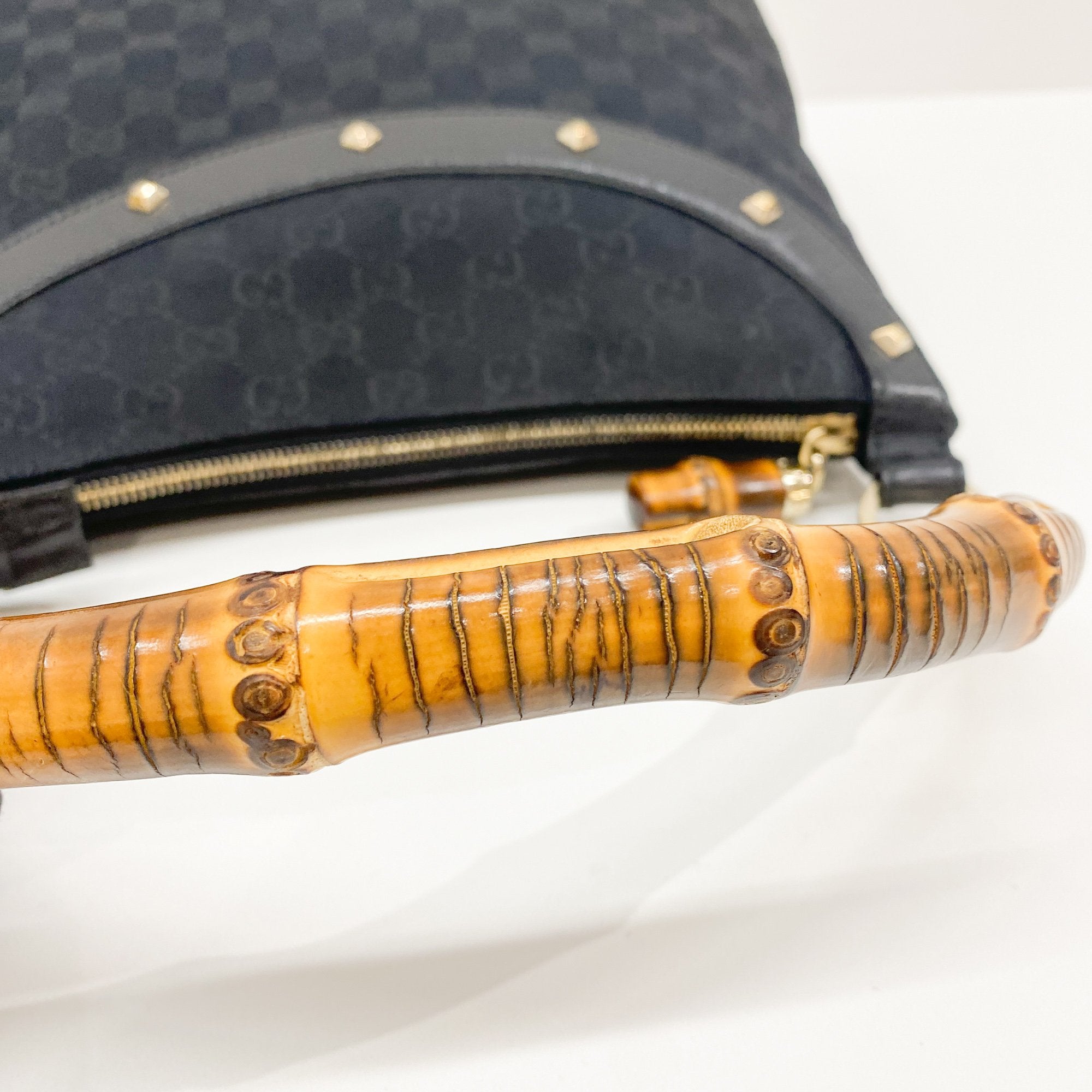 Bamboo Black GG Canvas Shoulder Bag