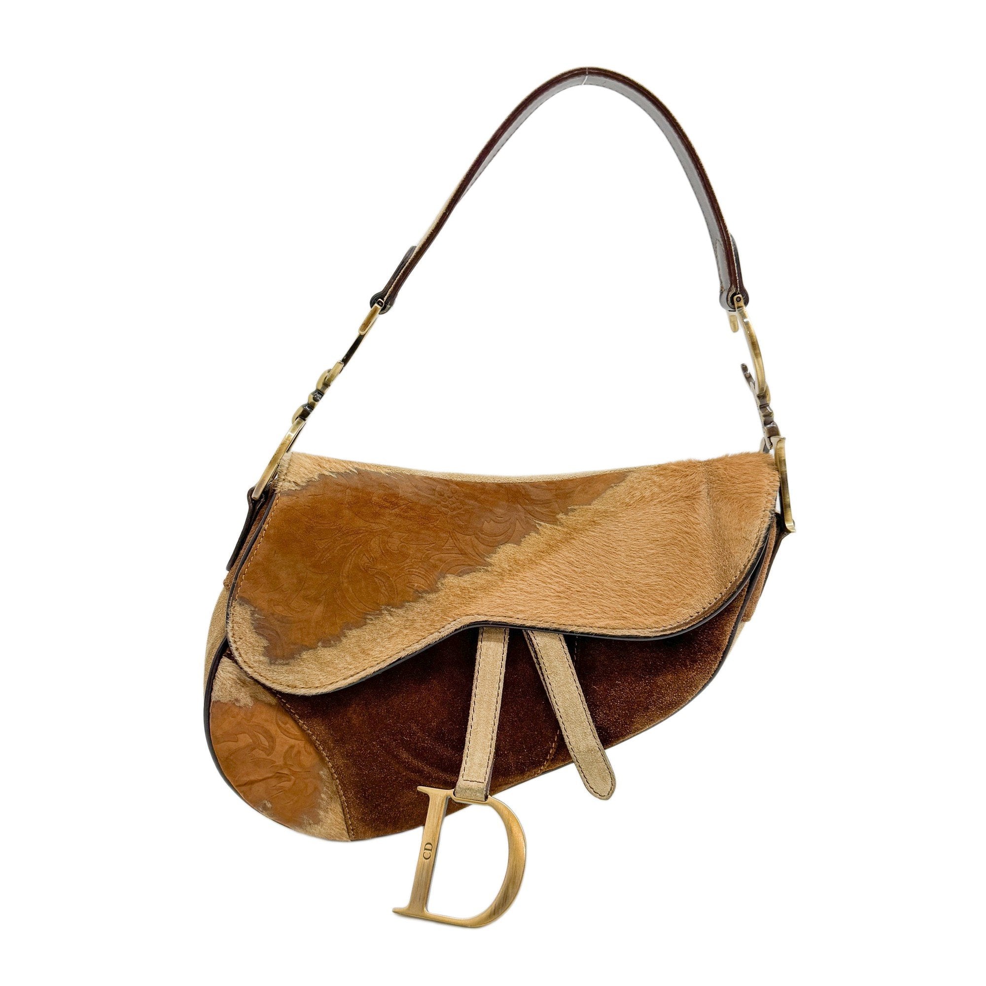 Saddle Brown Leather/Suede/Pony Hair Shoulder Bag