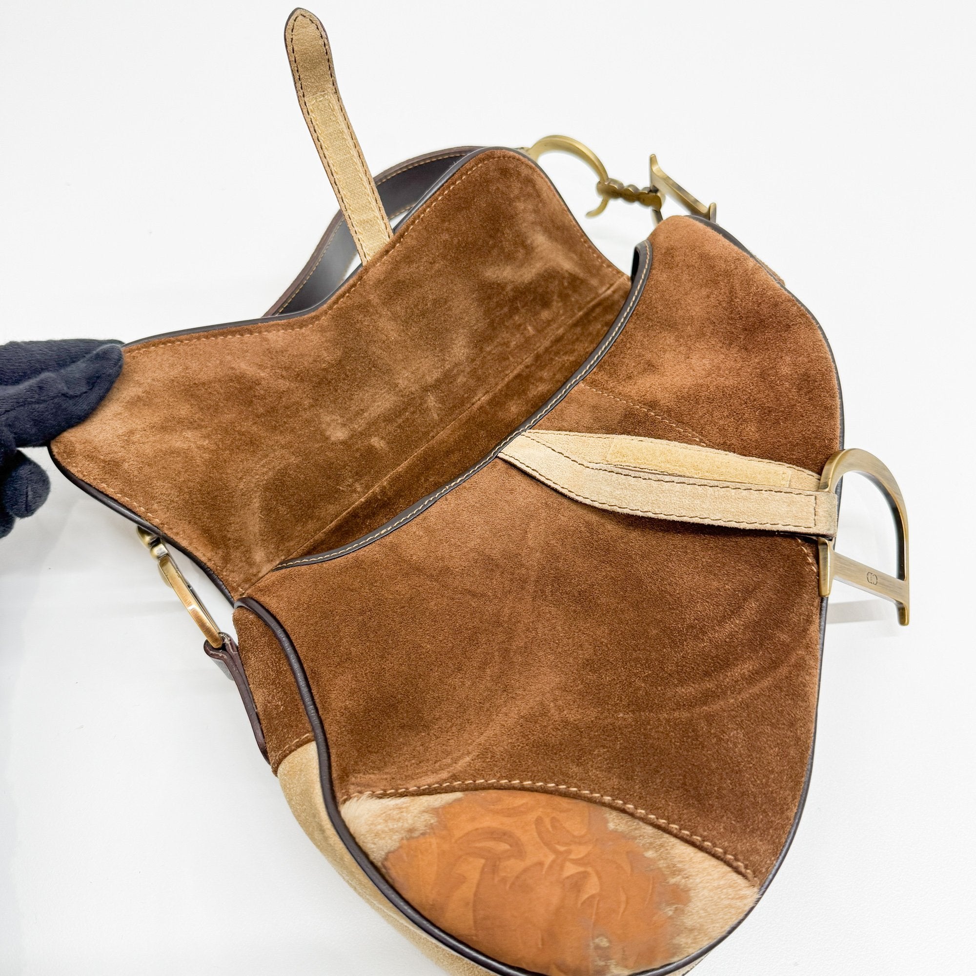 Saddle Brown Leather/Suede/Pony Hair Shoulder Bag