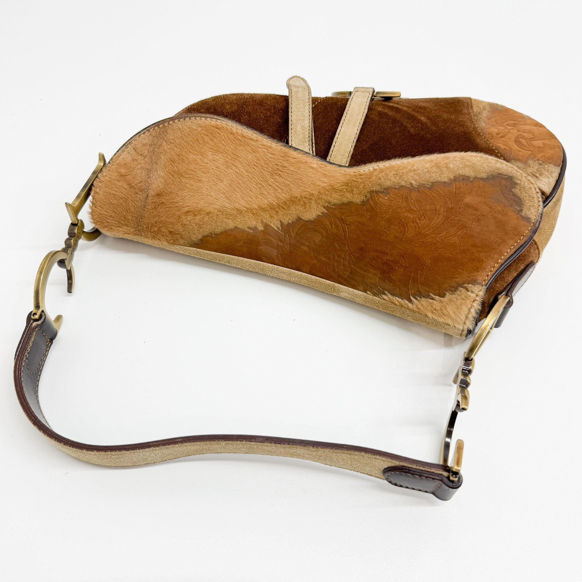 Saddle Brown Leather/Suede/Pony Hair Shoulder Bag