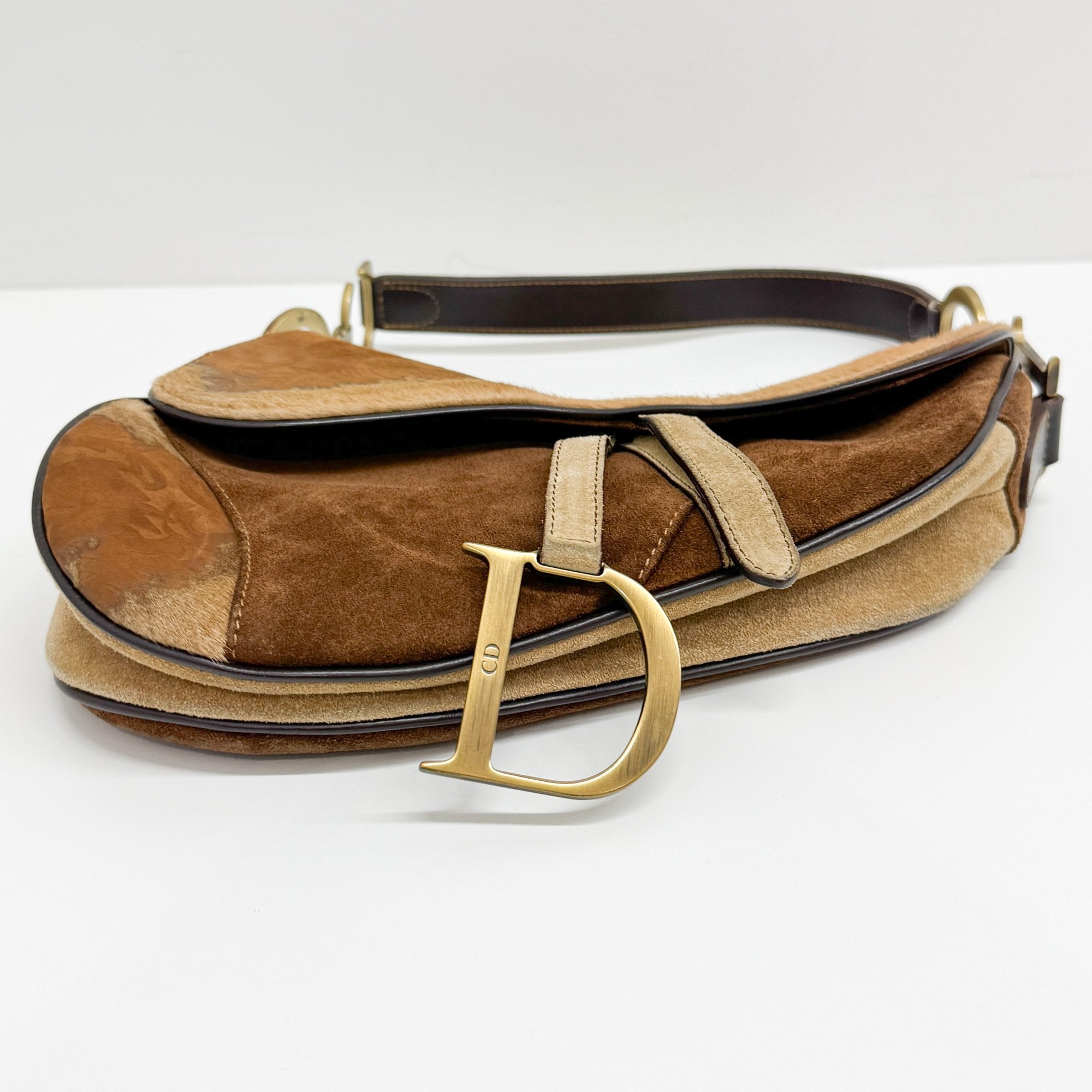 Saddle Brown Leather/Suede/Pony Hair Shoulder Bag