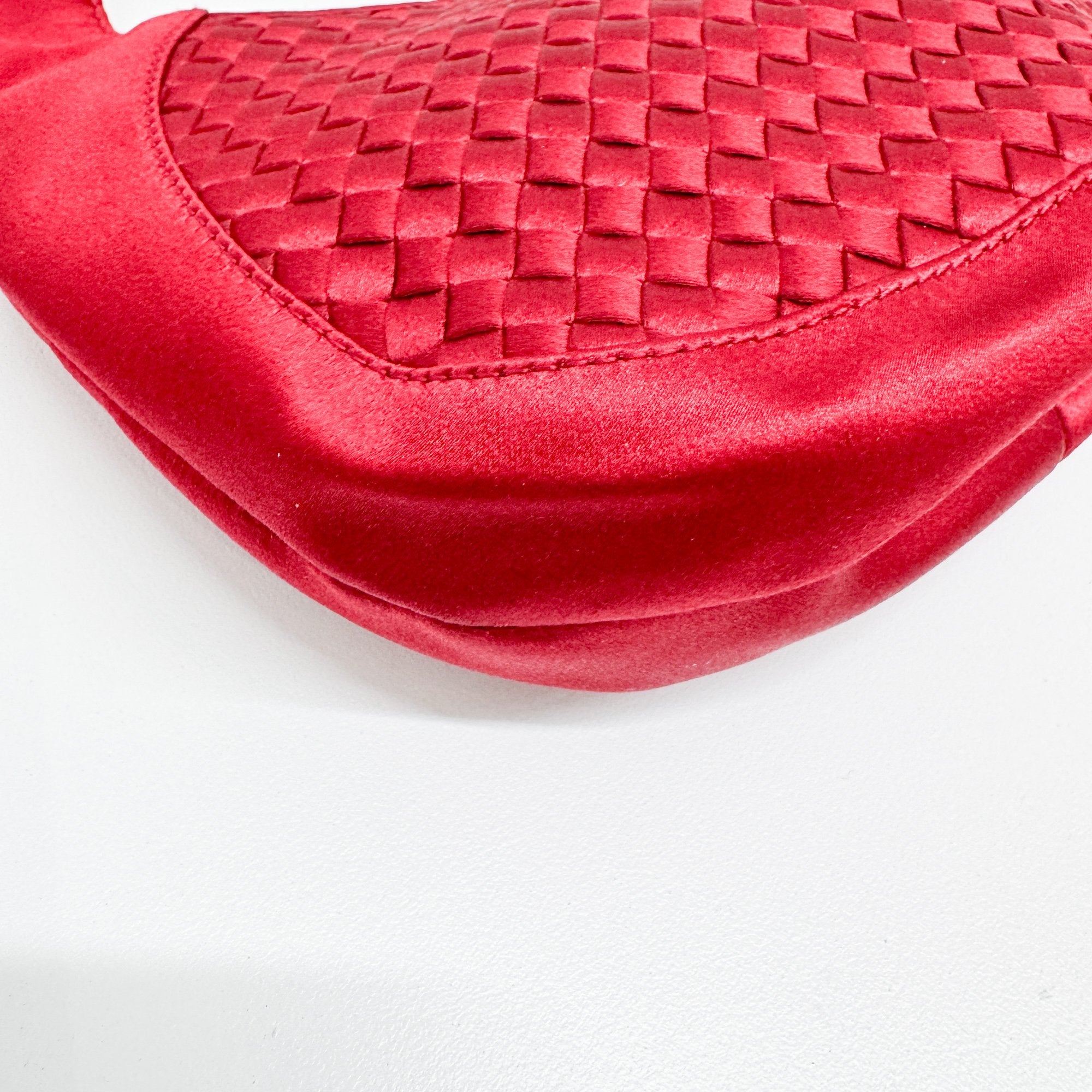 Intrecciato Red Satin Hand Bag