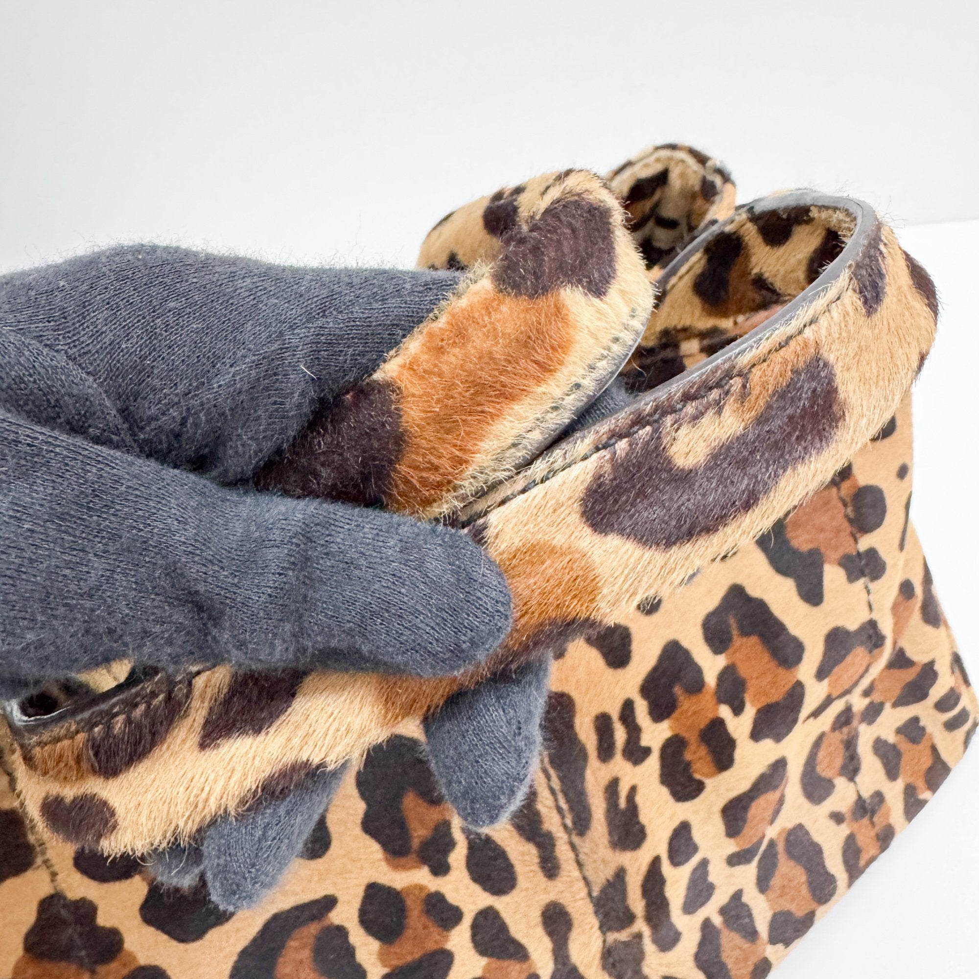 Canapa Brown Leopard Print Pony Hair Hand Bag