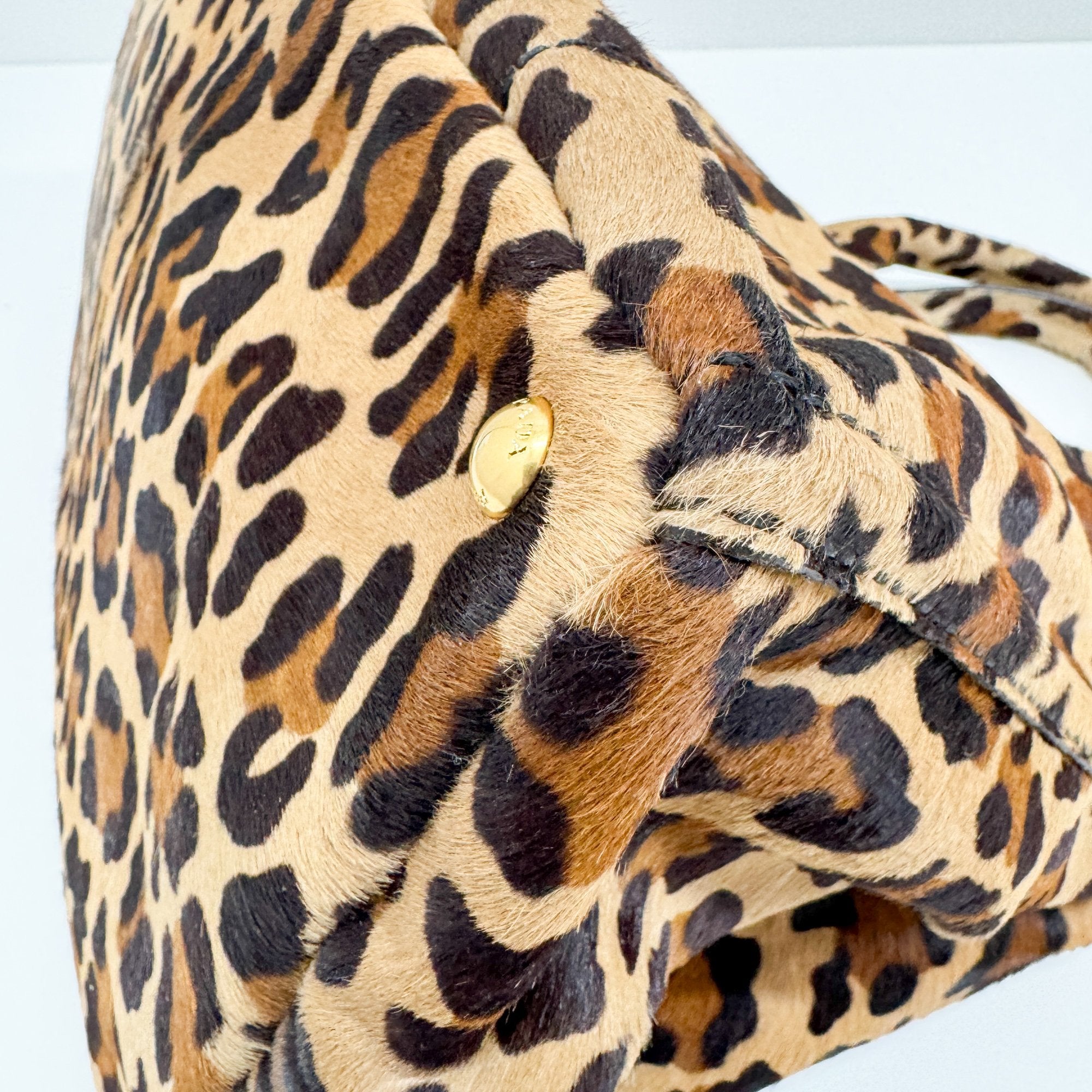 Canapa Brown Leopard Print Pony Hair Hand Bag