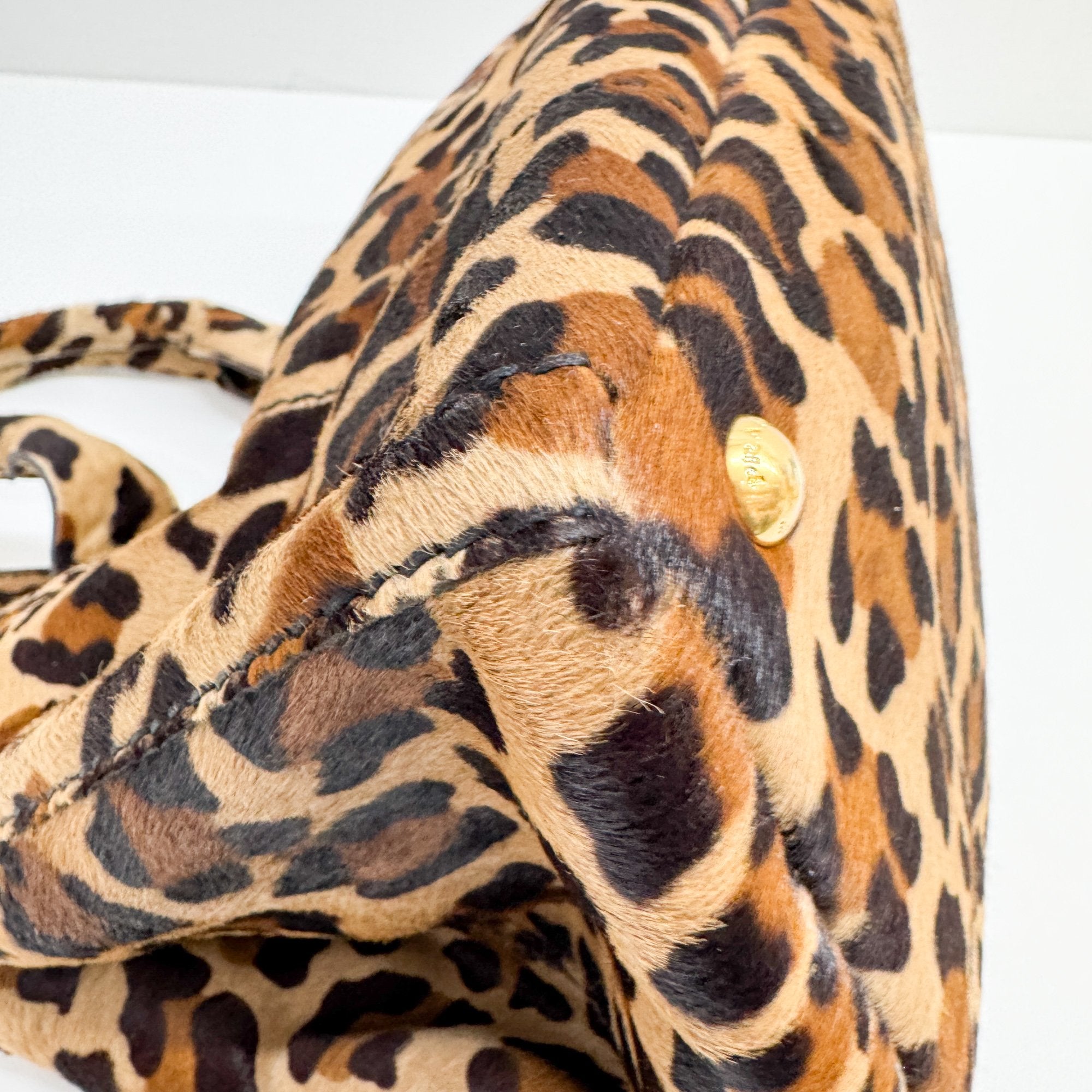 Canapa Brown Leopard Print Pony Hair Hand Bag