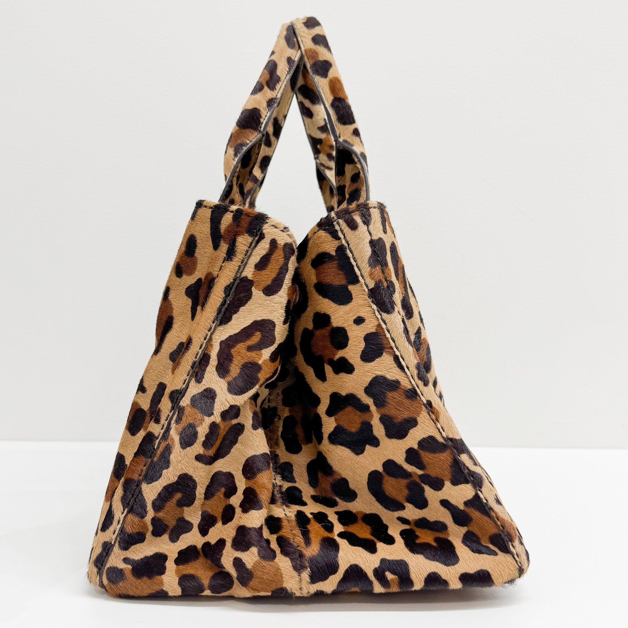 Canapa Brown Leopard Print Pony Hair Hand Bag