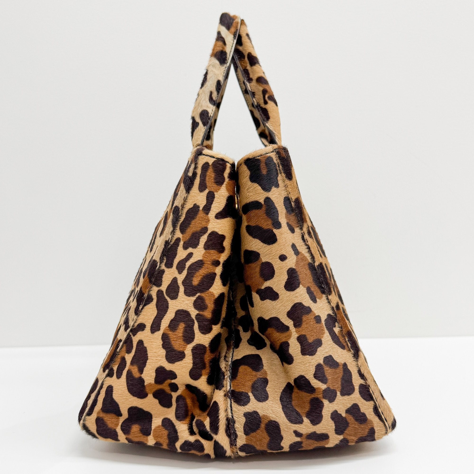 Canapa Brown Leopard Print Pony Hair Hand Bag