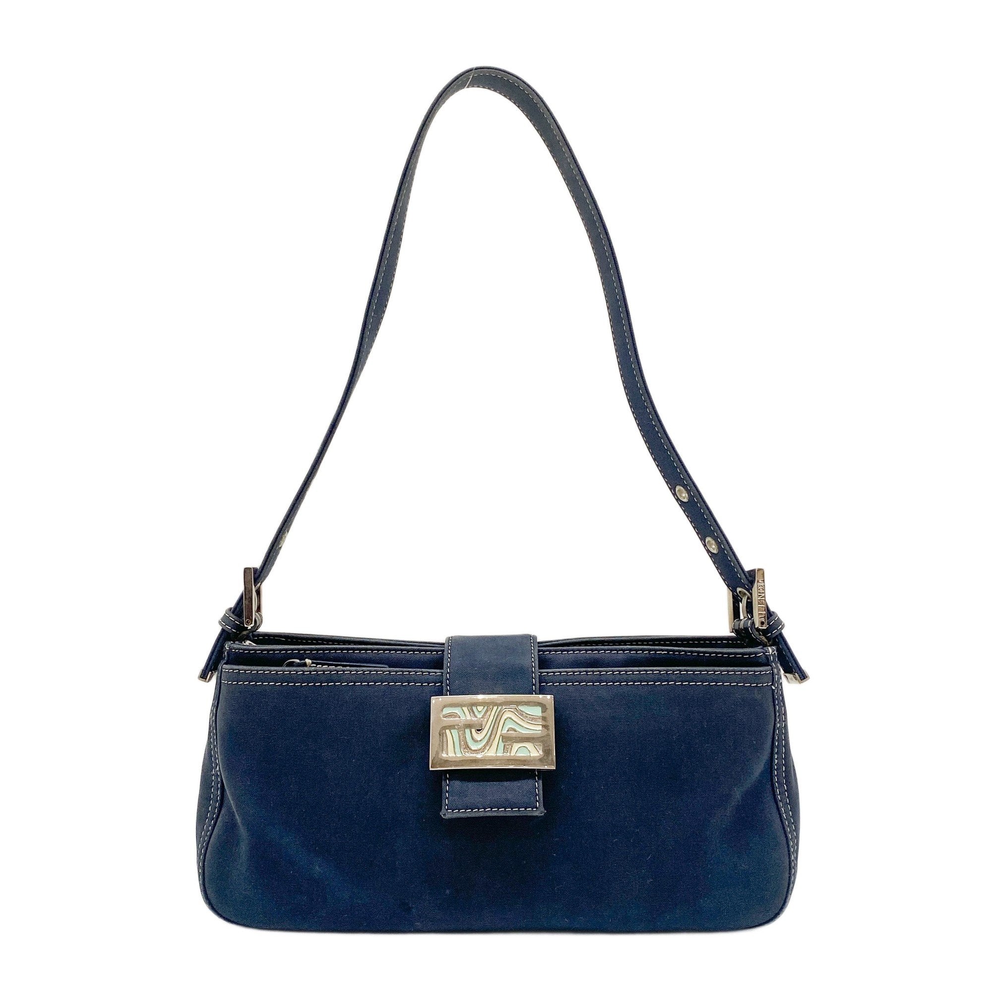 Navy Blue Cotton Shoulder Bag