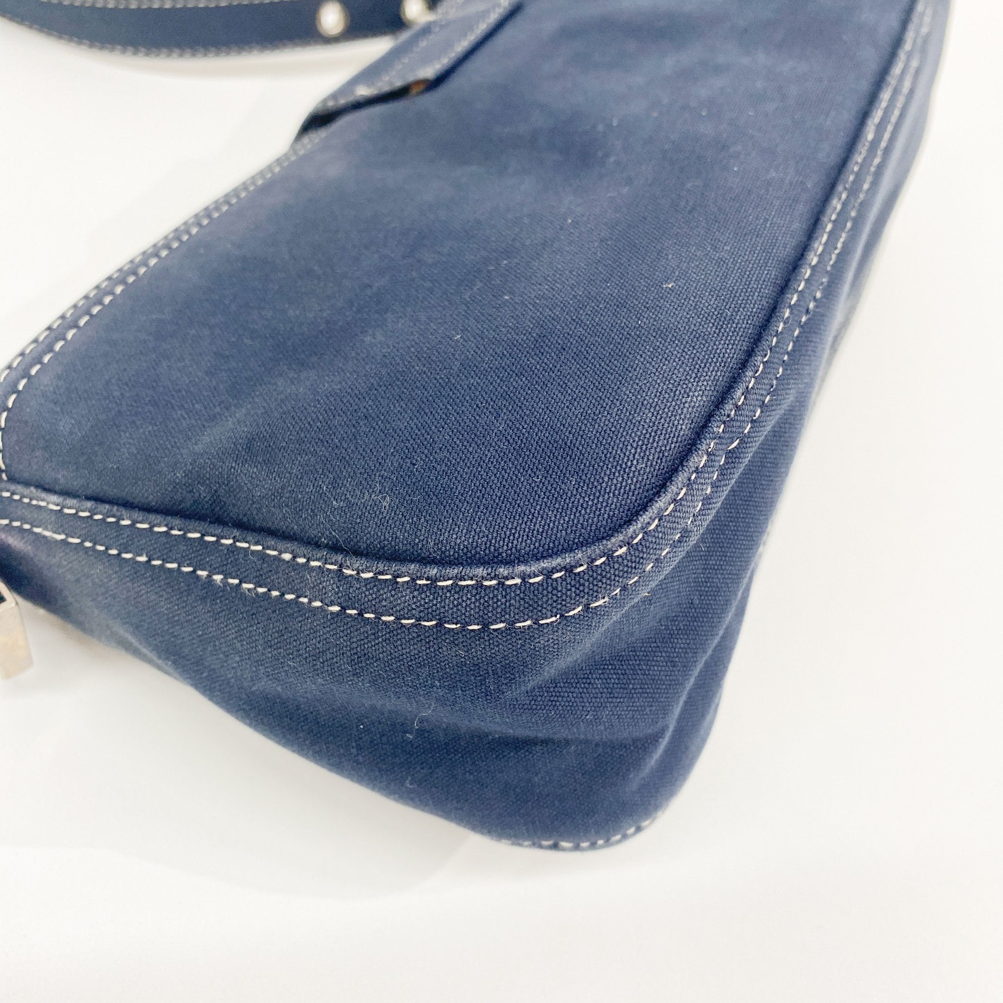 Navy Blue Cotton Shoulder Bag