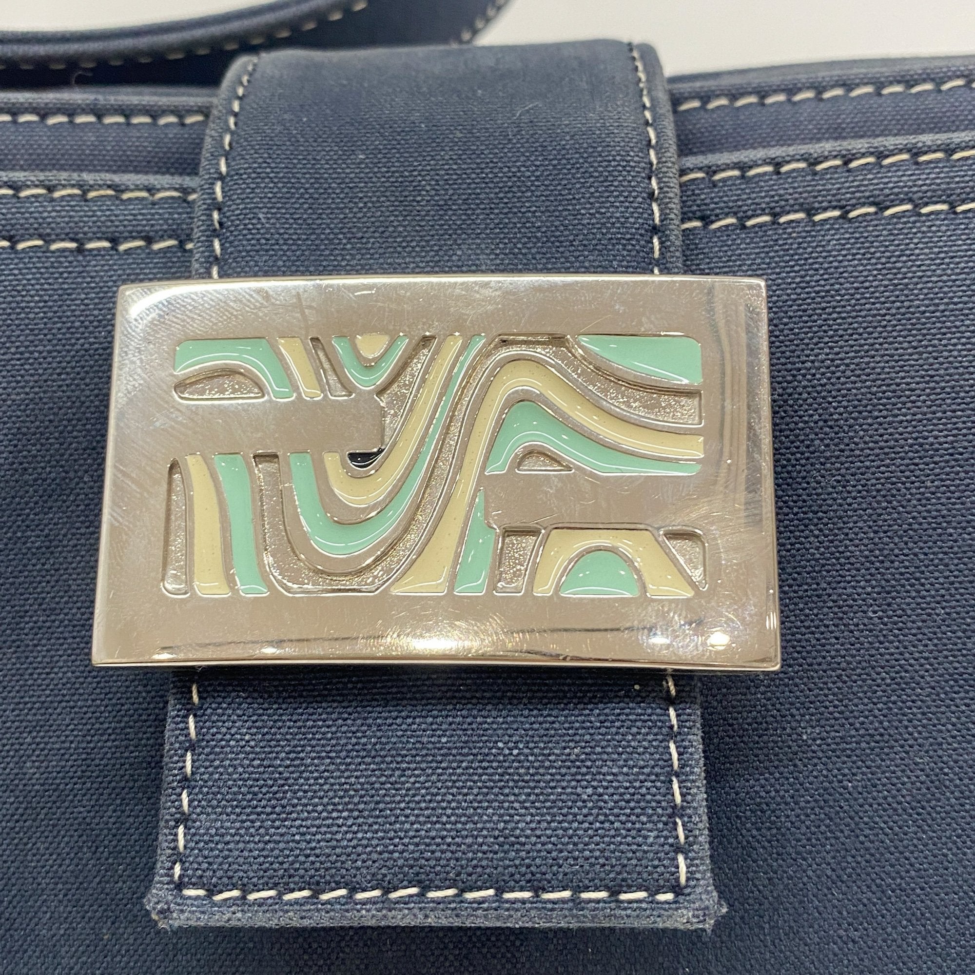 Navy Blue Cotton Shoulder Bag