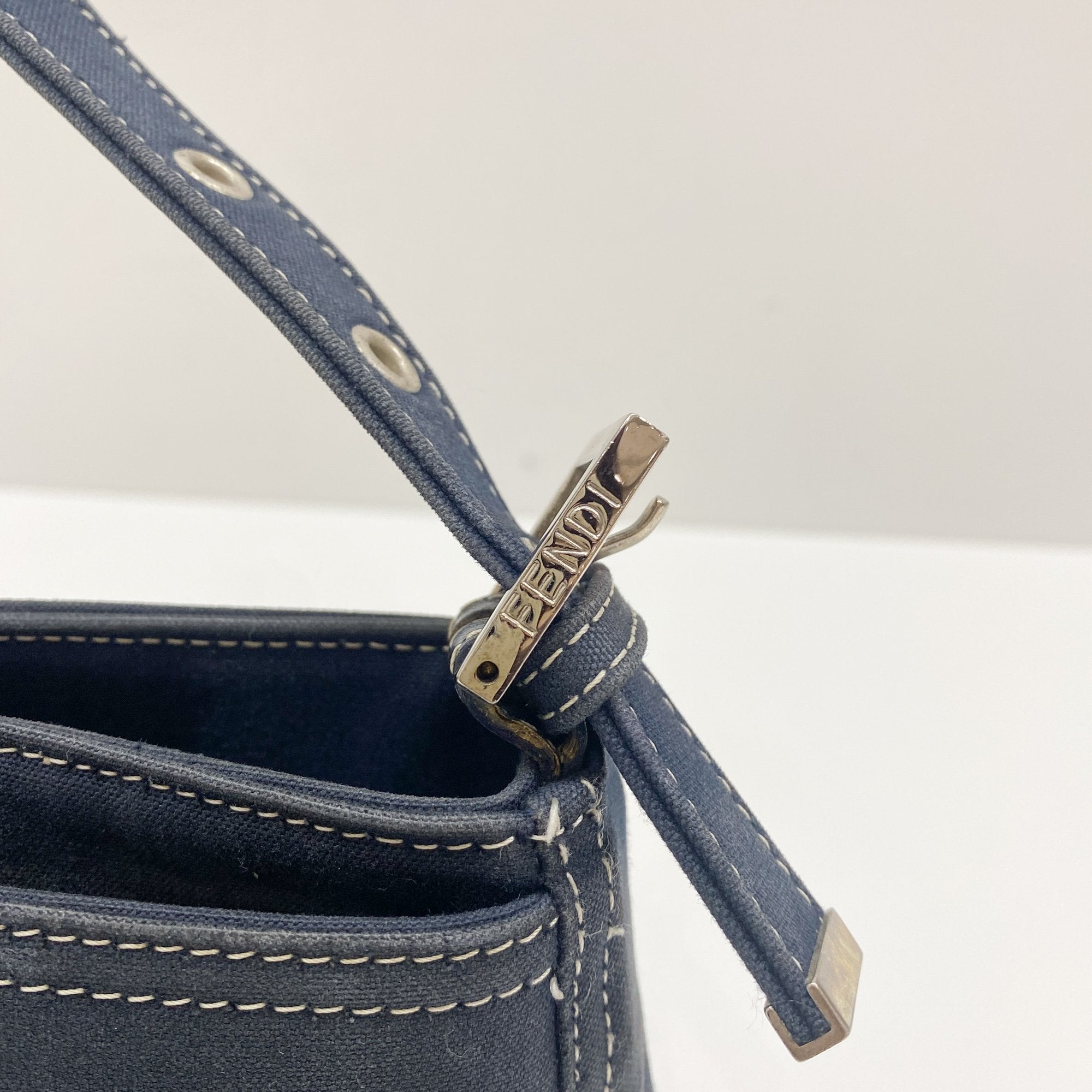 Navy Blue Cotton Shoulder Bag