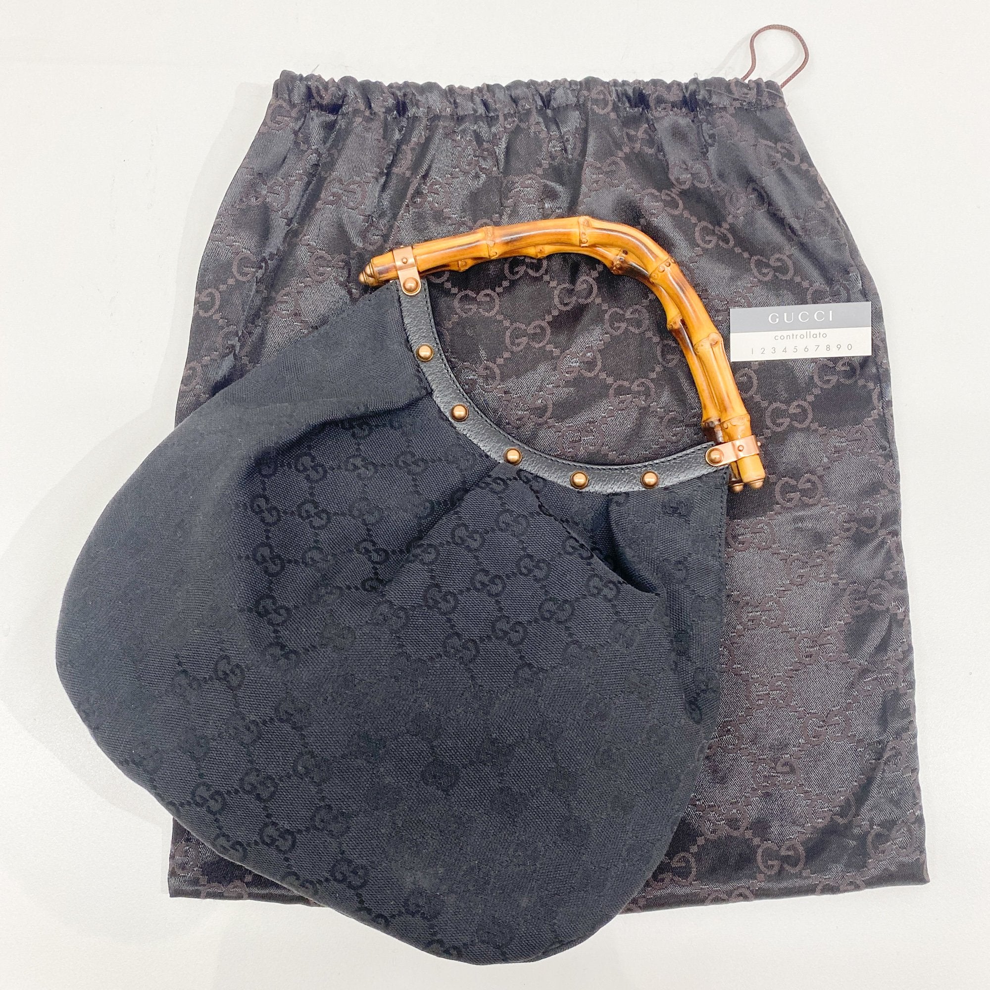 Bamboo Black GG Canvas Hand Bag