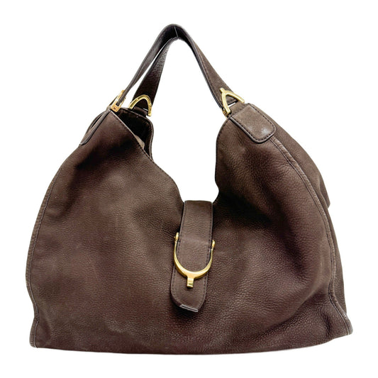 Stirrup Dark Brown Nubuck Leather Shoulder Bag
