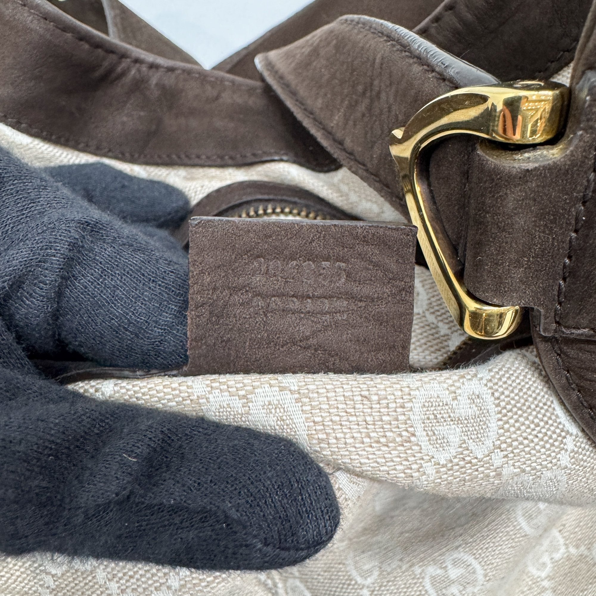 Stirrup Dark Brown Nubuck Leather Shoulder Bag