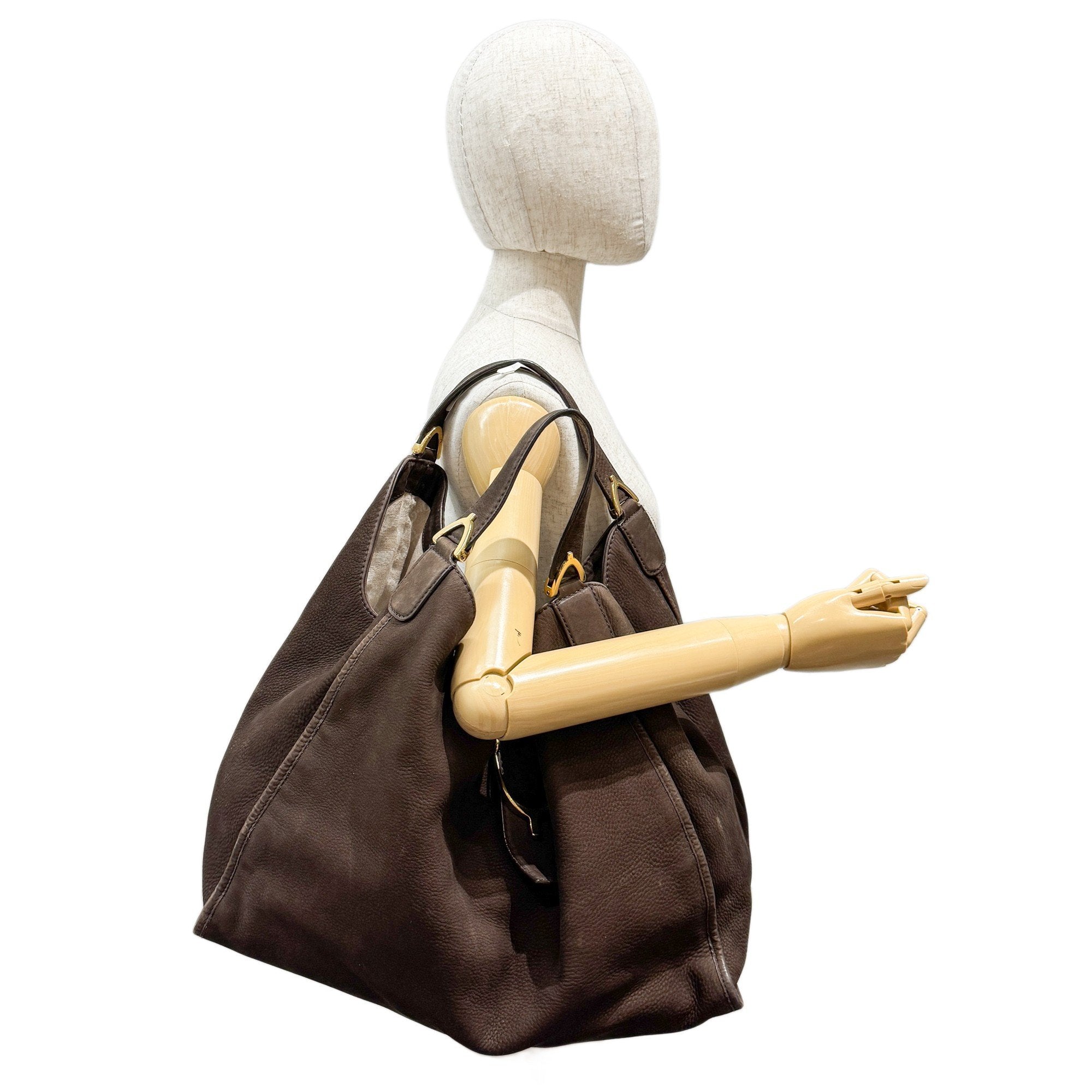 Stirrup Dark Brown Nubuck Leather Shoulder Bag