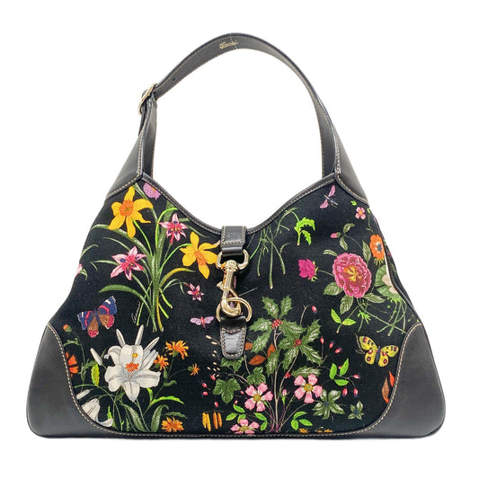 Jacki Floral Black Canvas Shoulder Bag